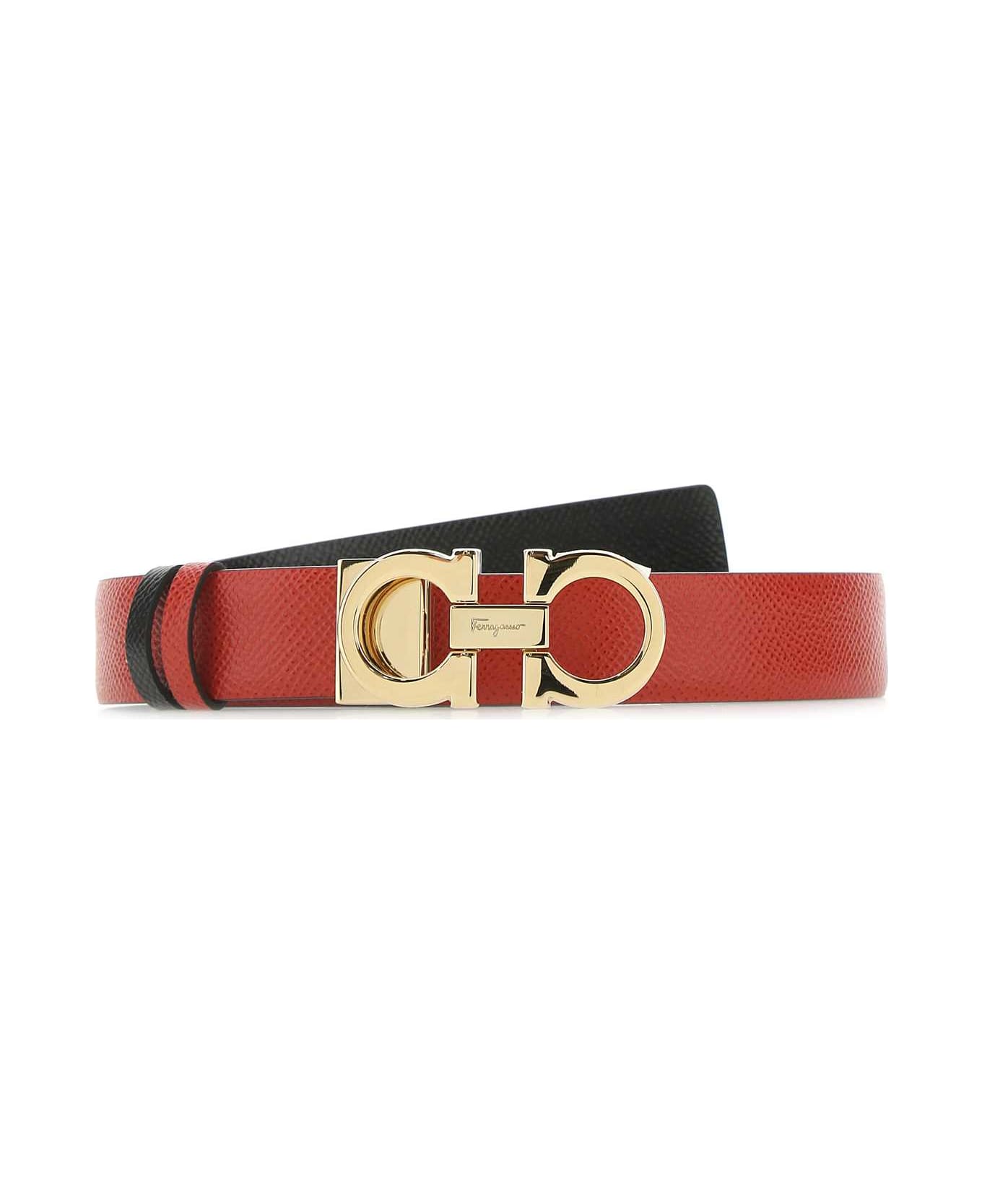Ferragamo Red Leather Reversible Belt - LIPSTICK