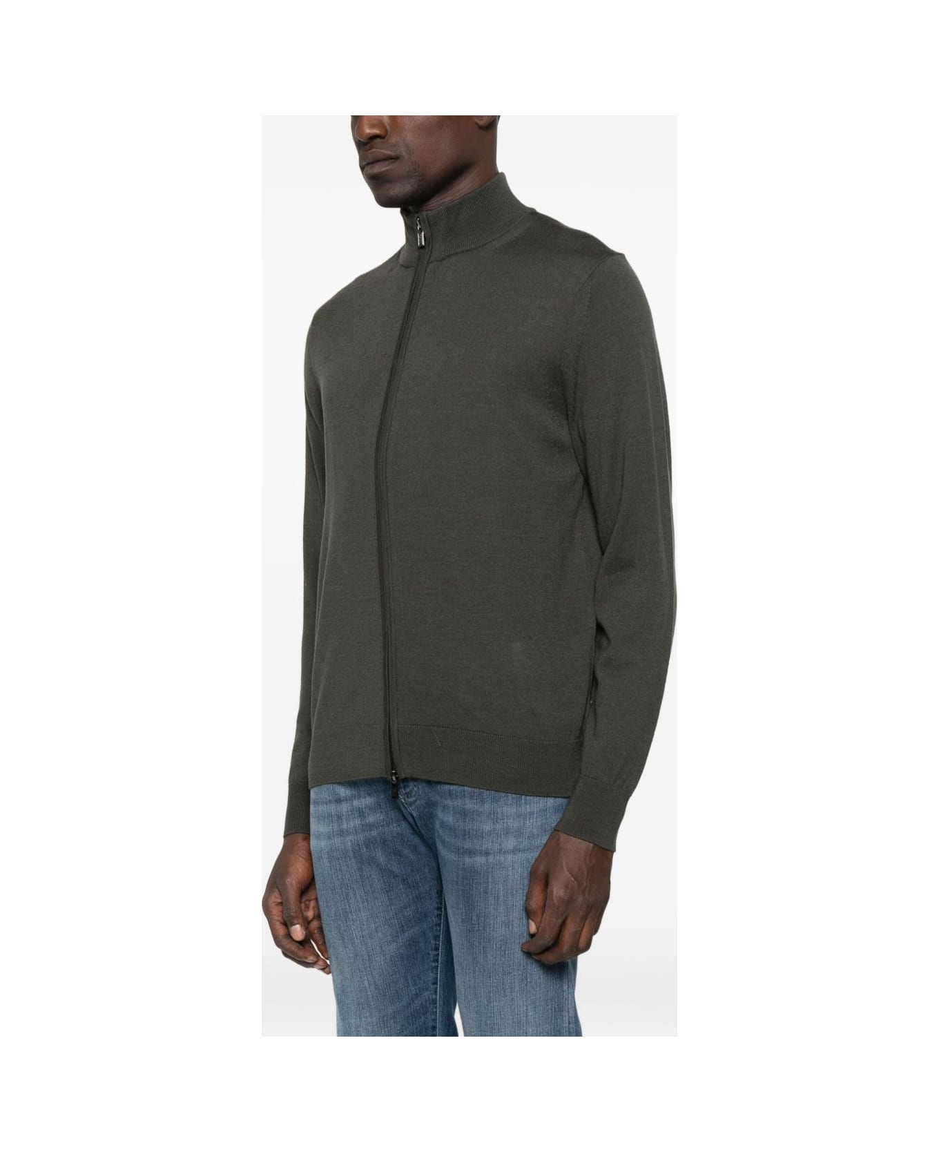 Emporio Armani Wool Zipped Cardigan - Green
