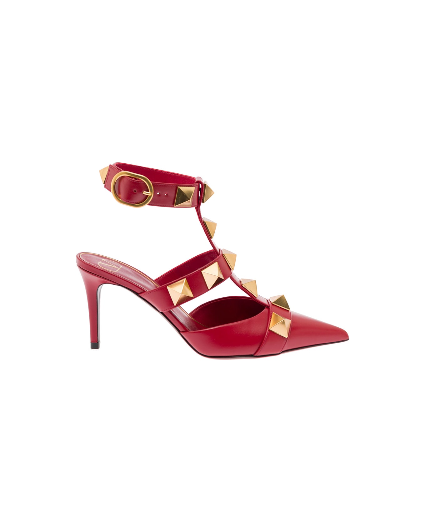 Valentino Garavani Woman's  Red Leather Roman Stud Pumps  With Studs - Red