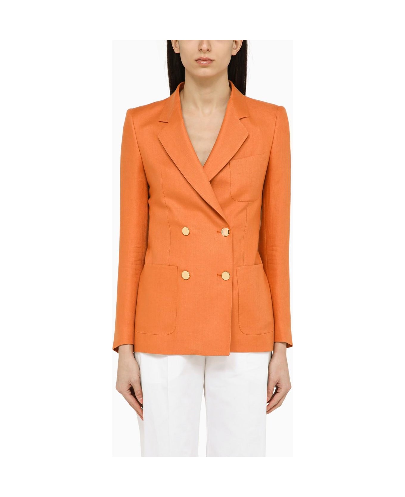 Tagliatore Orange Linen Double-breasted Jacket - Orange