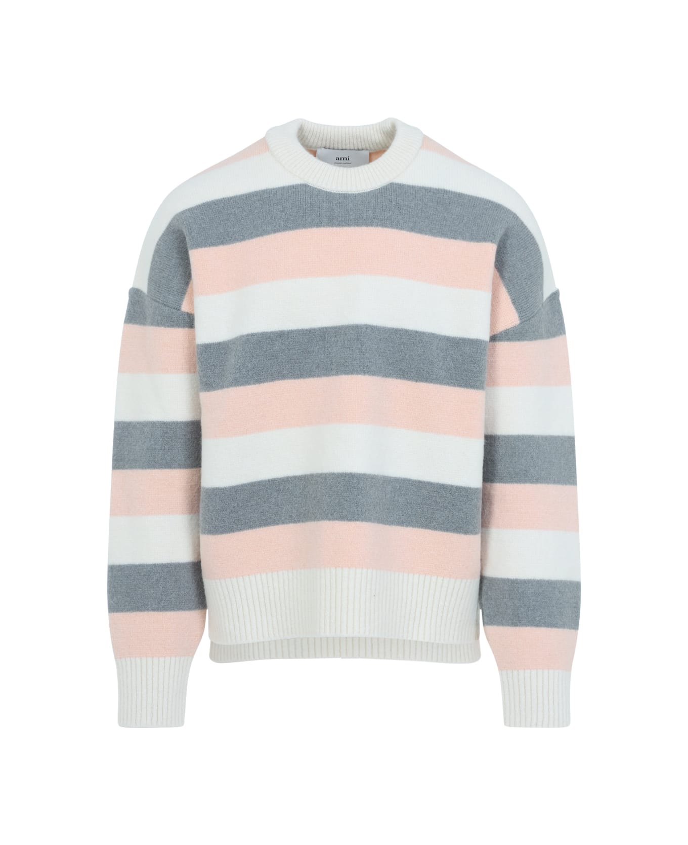 Ami Alexandre Mattiussi Striped Crewneck Sweater - Grey Powder Off White