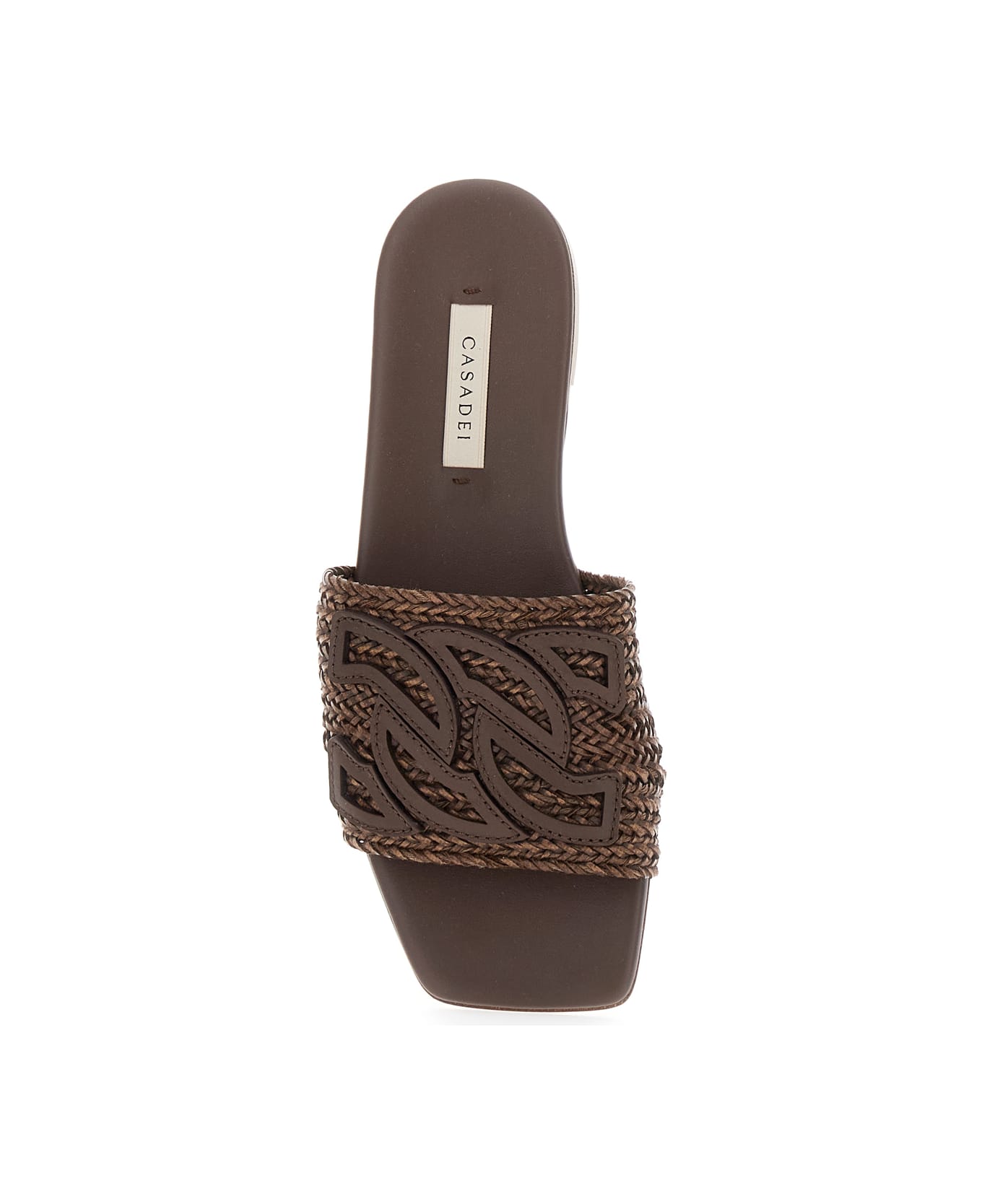 Casadei Brown Slide Sandals With Embossed Logo In Raffia Woman - Brown