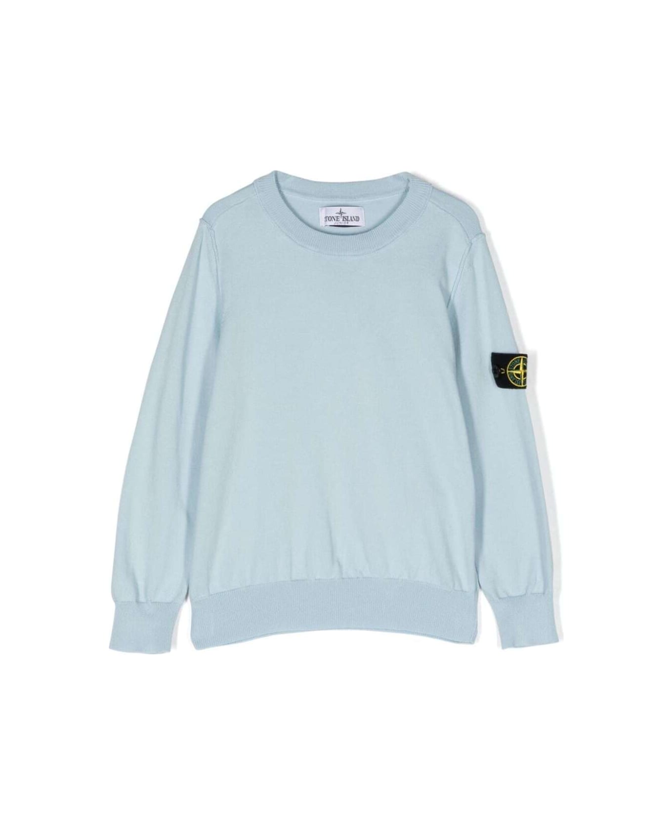 Stone Island Junior Light Blue Crew Neck Sweatshirt In Cotton Boy - Blu ニットウェア＆スウェットシャツ