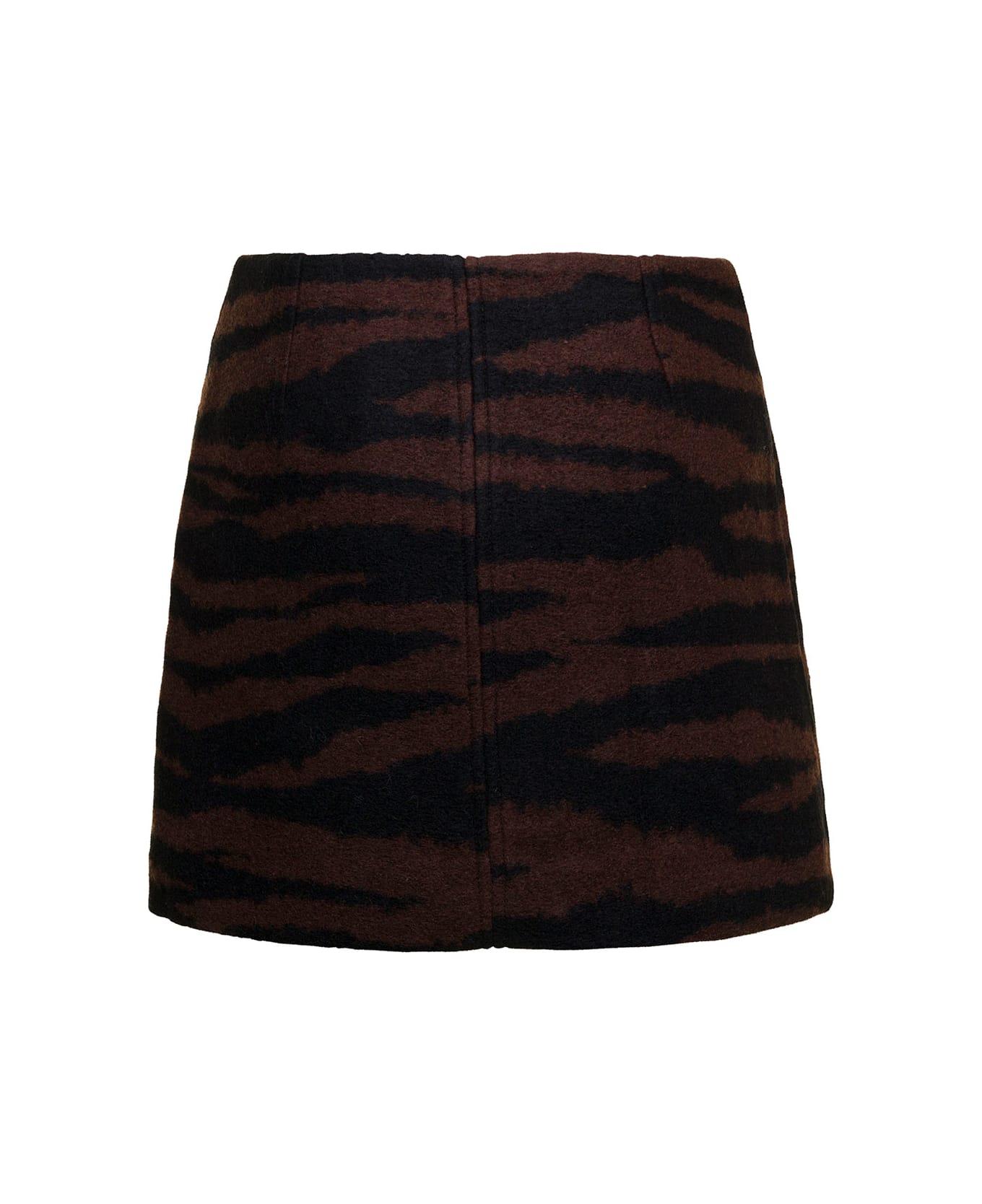 Ganni Brown And Black Mini-skirt With Zip And Zebra Print In Wool Woman - Black