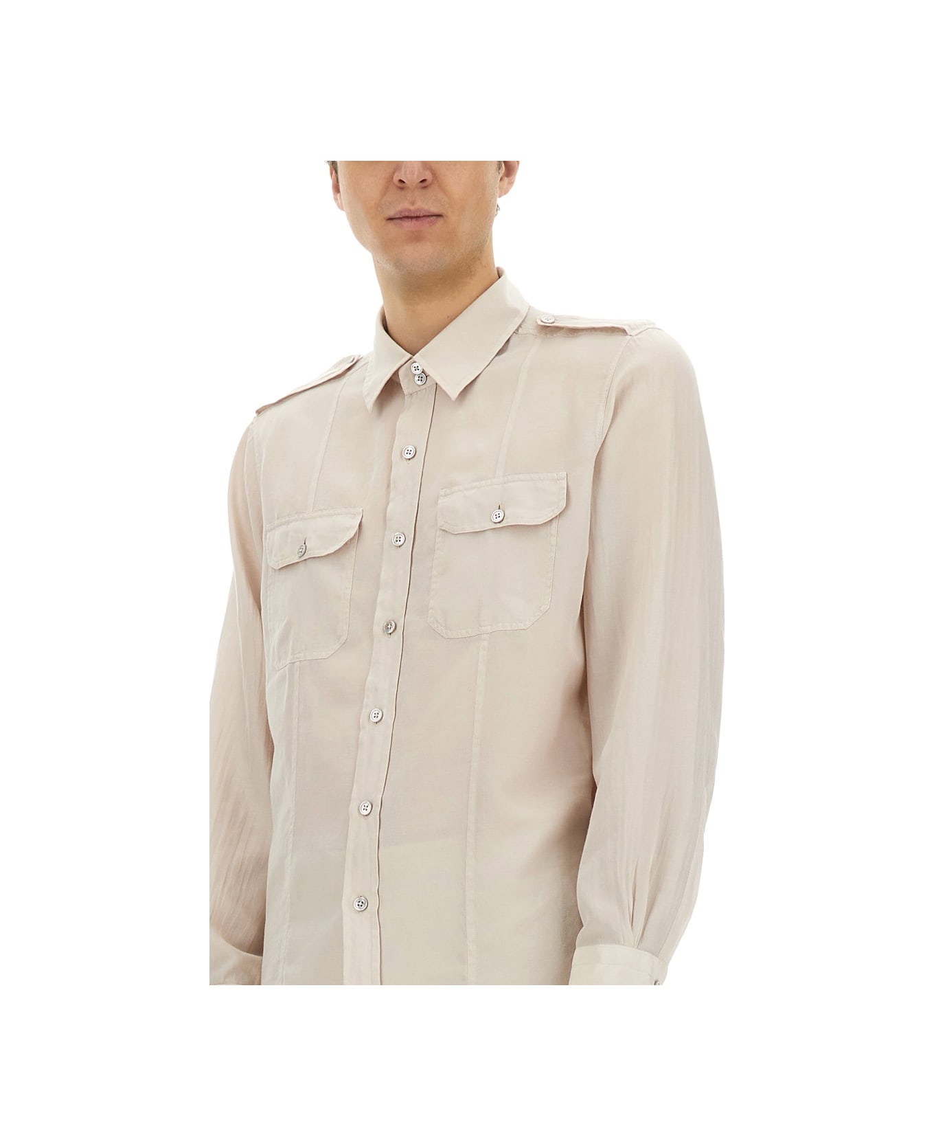 Tom Ford Cotton And Silk Military Shirt - BEIGE