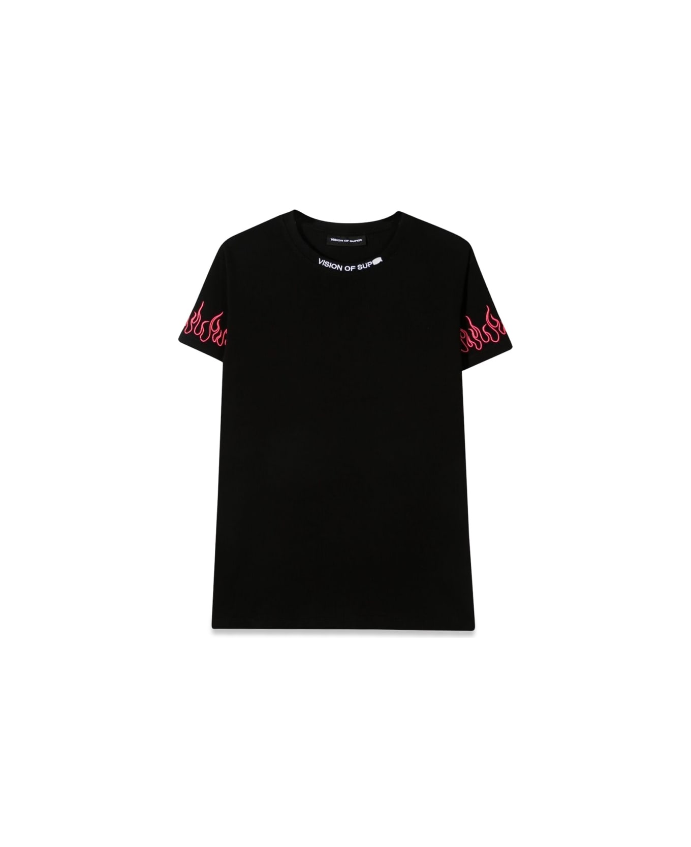 Vision of Super Black Embroidered Tshirt Fuchsia Flame - BLACK