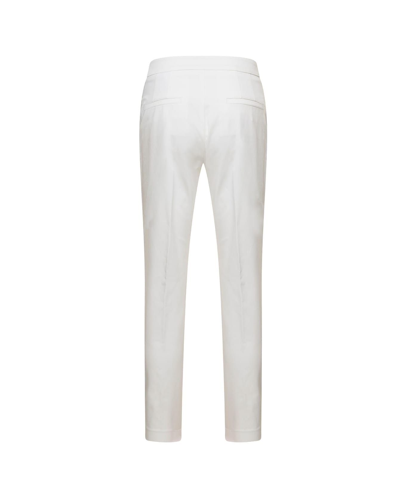 Moncler White Straight Pants With Tonal Logo Patch In Stretch Cotton Woman - WHITE