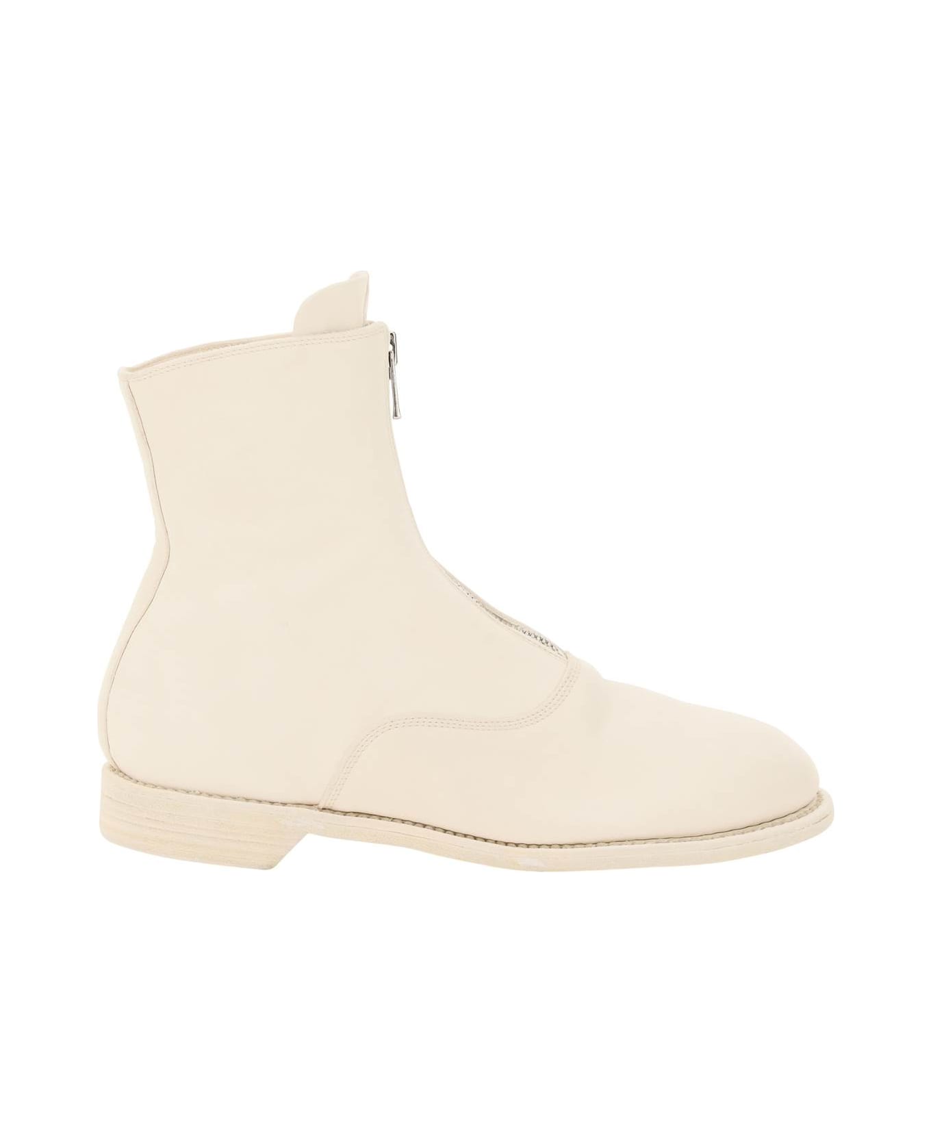 Guidi Front Zip Leather Ankle Boots - WHITE (White)