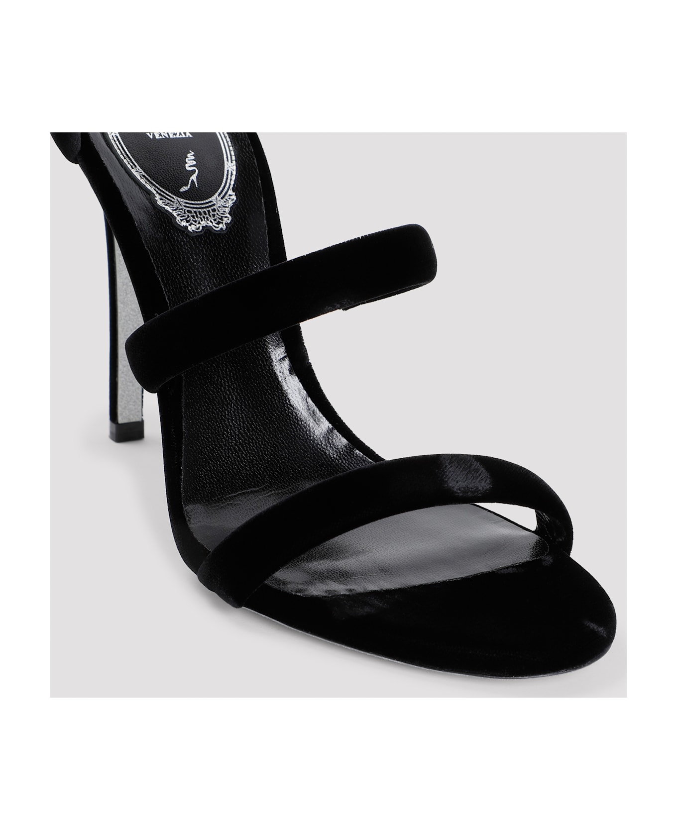 René Caovilla Velvet Snake Sandals - Black Velvet