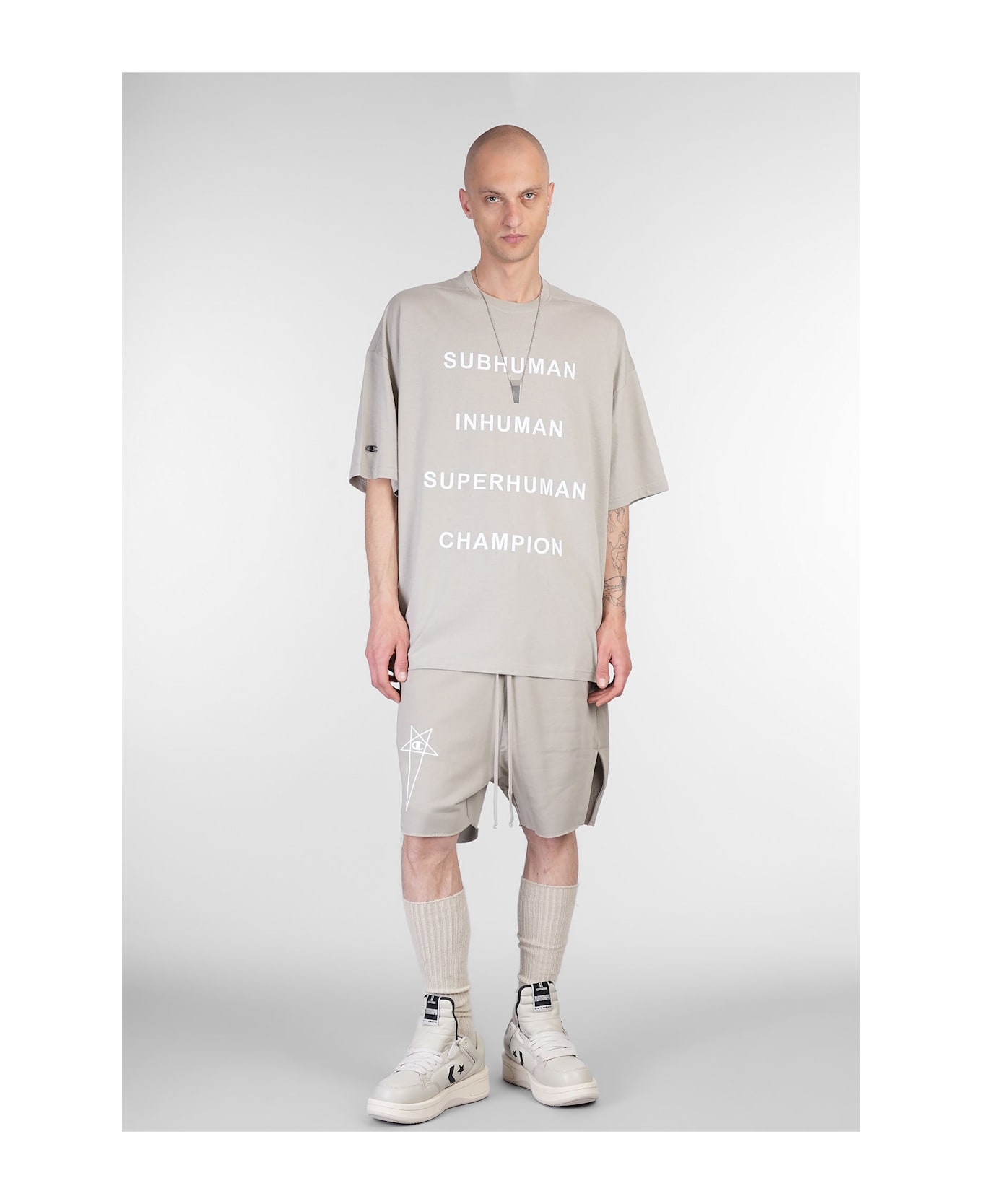 Rick Owens x Champion Tommy T T-shirt In Taupe Cotton - taupe