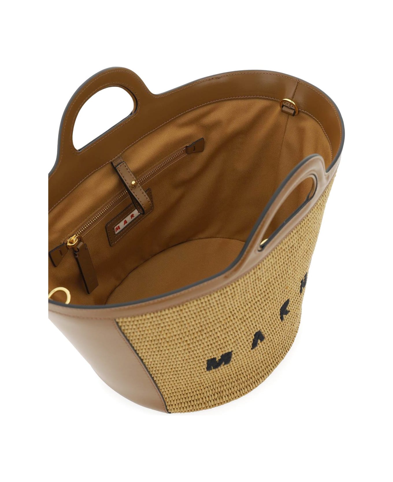 Marni Brown Leather Blend Tropical Bag - Ecru トートバッグ