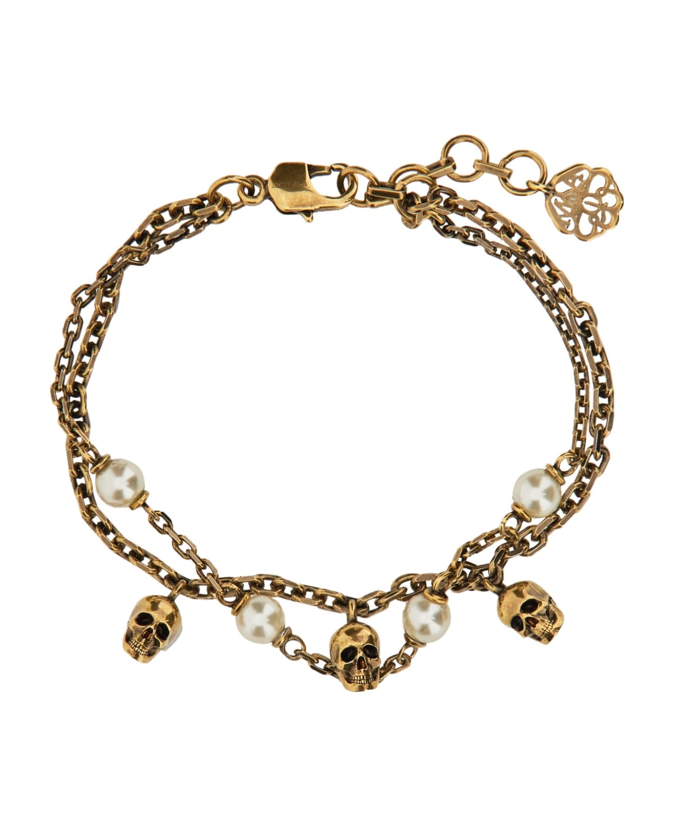 Alexander McQueen Skull Pearl Chain Bracelet In Antiqued Gold - Oro ブレスレット