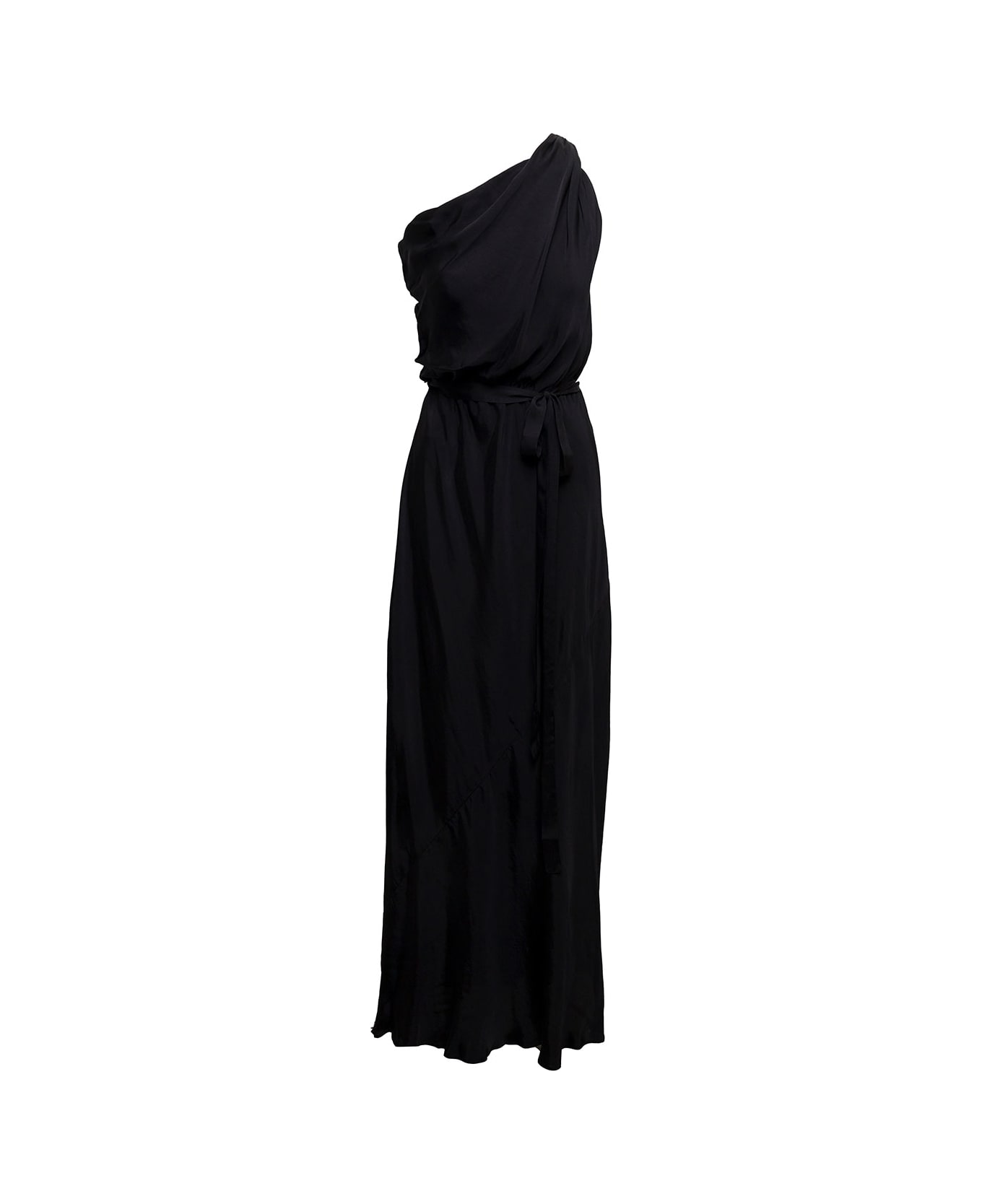 Pinko Woman's Agave Fluid Twill Black One Shoulder Long Dress - Black