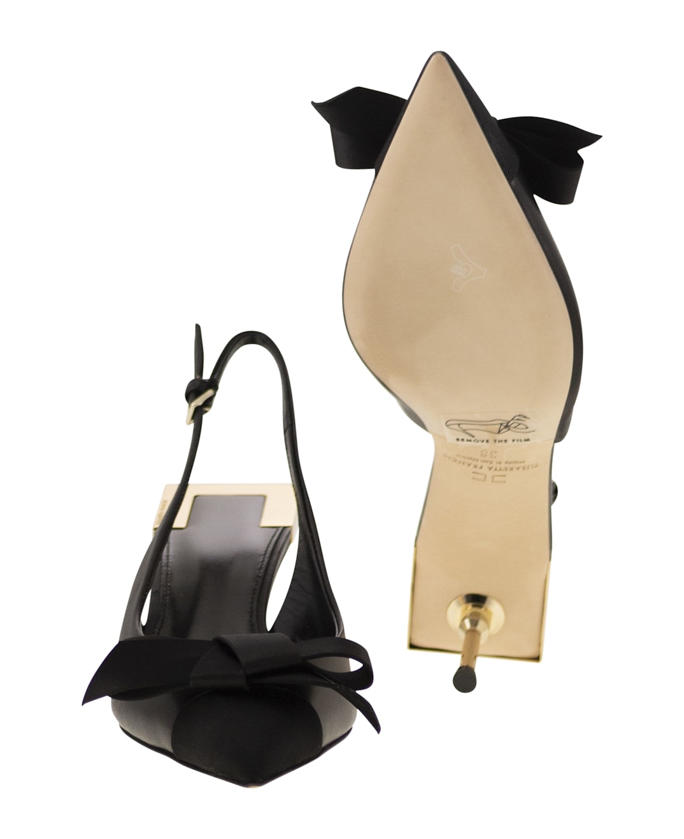 Elisabetta Franchi Nappa Leather Slingback With Satin Bow - Black