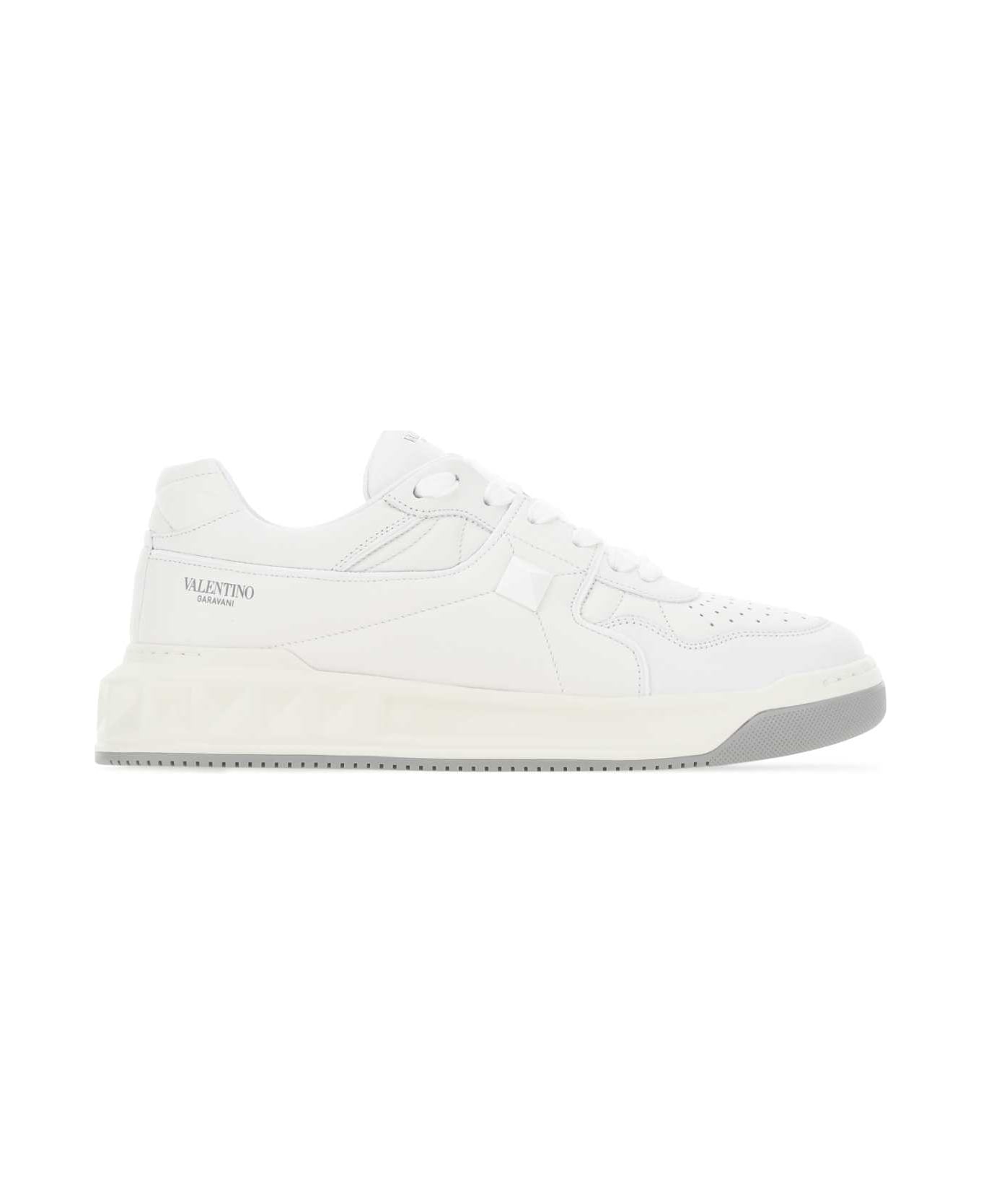 Valentino Garavani White Nappa Leather One Stud Sneakers - BIANCOBIANCOBIANCOBIANCOPASTELGREY