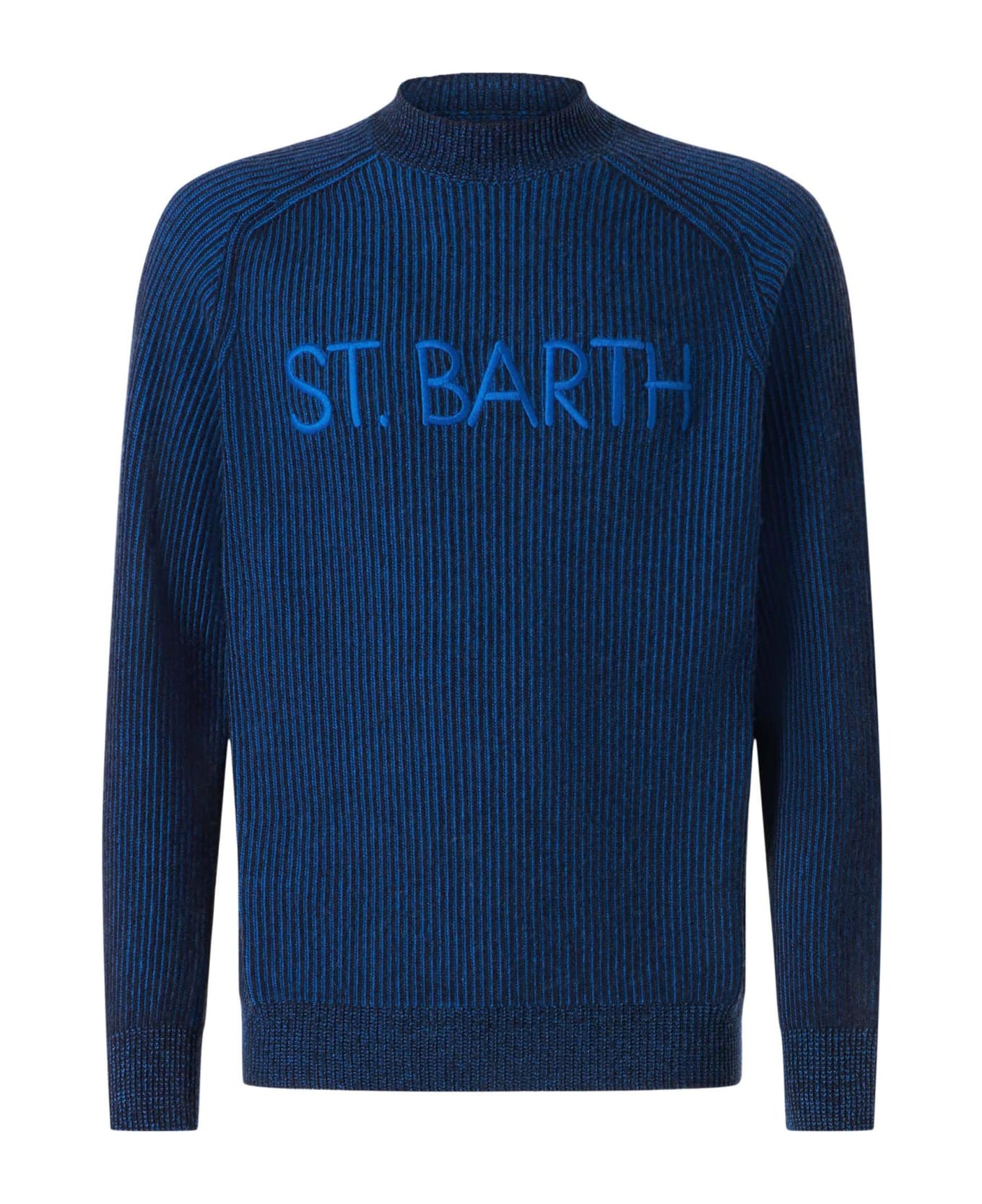 MC2 Saint Barth Man Half-turtleneck Ribbed Blue Sweater