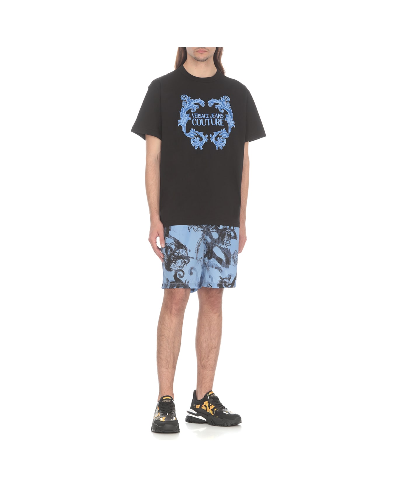Versace Jeans Couture Swim Trunks With Watercolor Print - Light Blue