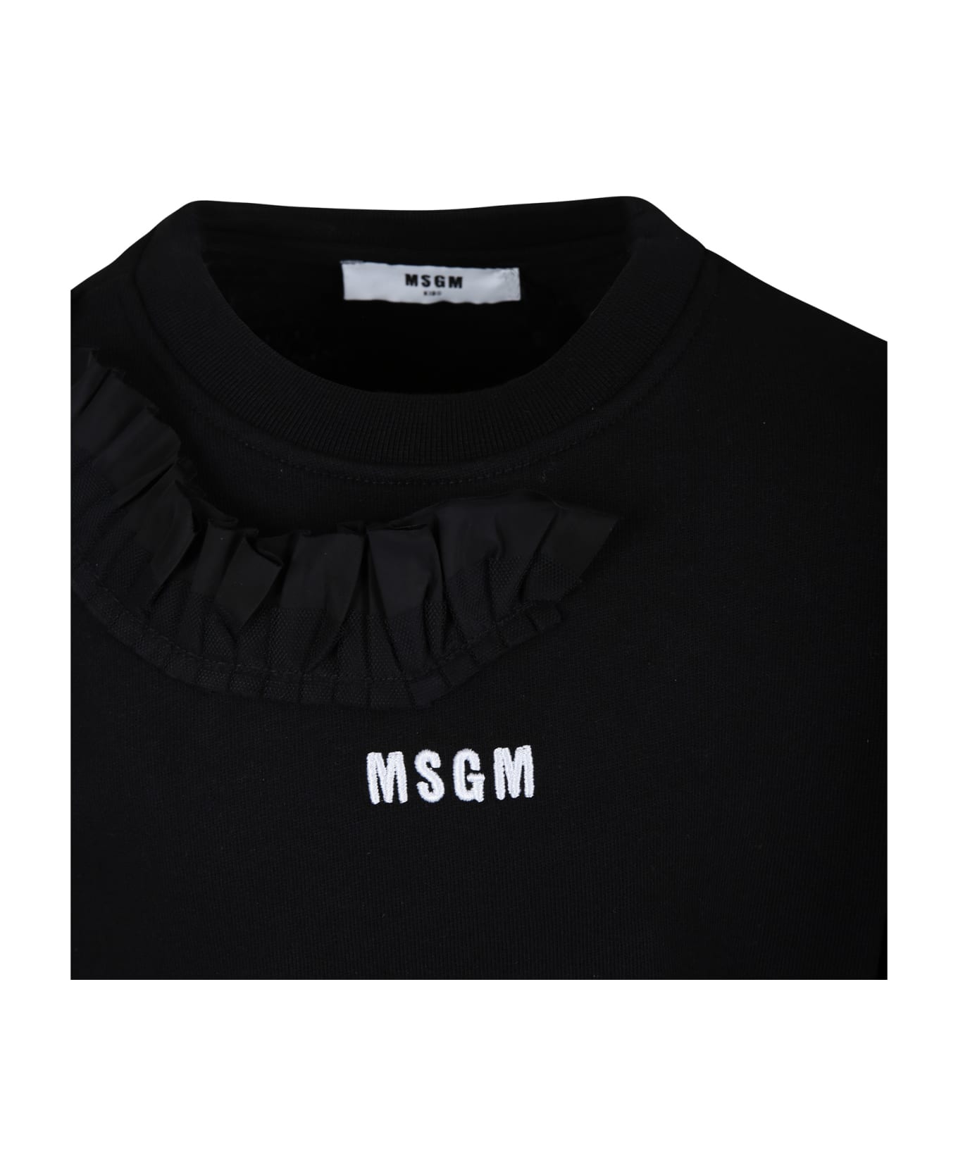 MSGM Black Dress For Girl With Ruffles And Logo - Black ワンピース＆ドレス