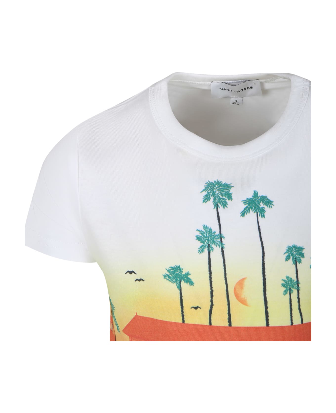 Marc Jacobs White T-shirt For Girl With Car Print And Logo - White