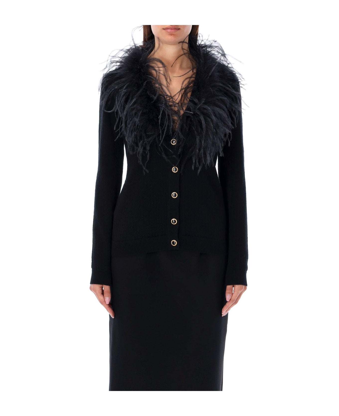 Alessandra Rich Cardigan Feather - BLACK