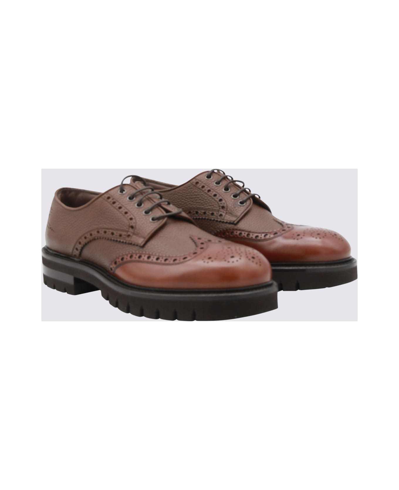 Ferragamo Brown Leather Lace Up Shoes - MIDBROWN