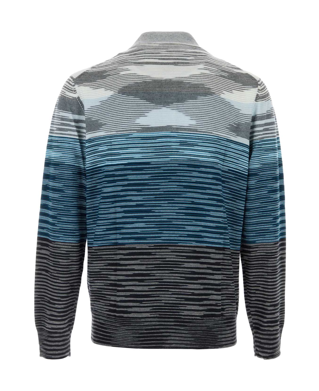 Missoni Embroidered Wool Polo Shirt - BLUETONES