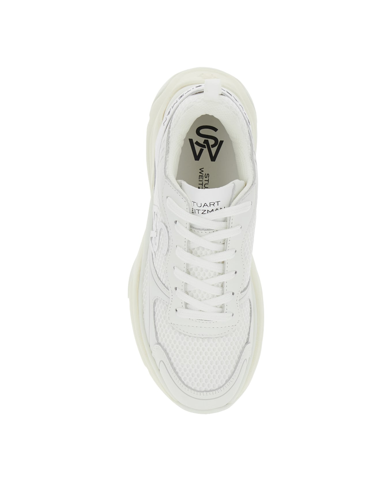 Stuart Weitzman White Sneakers With Logo Embroidery On The Side And Logo Patch On The Heel In Leather And Mesh Woman - White