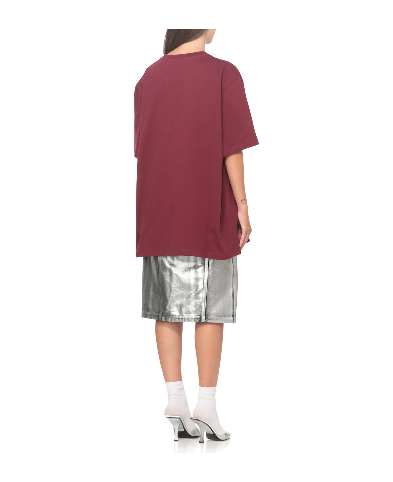 The Attico T-shirt With Logo - Burgundy
