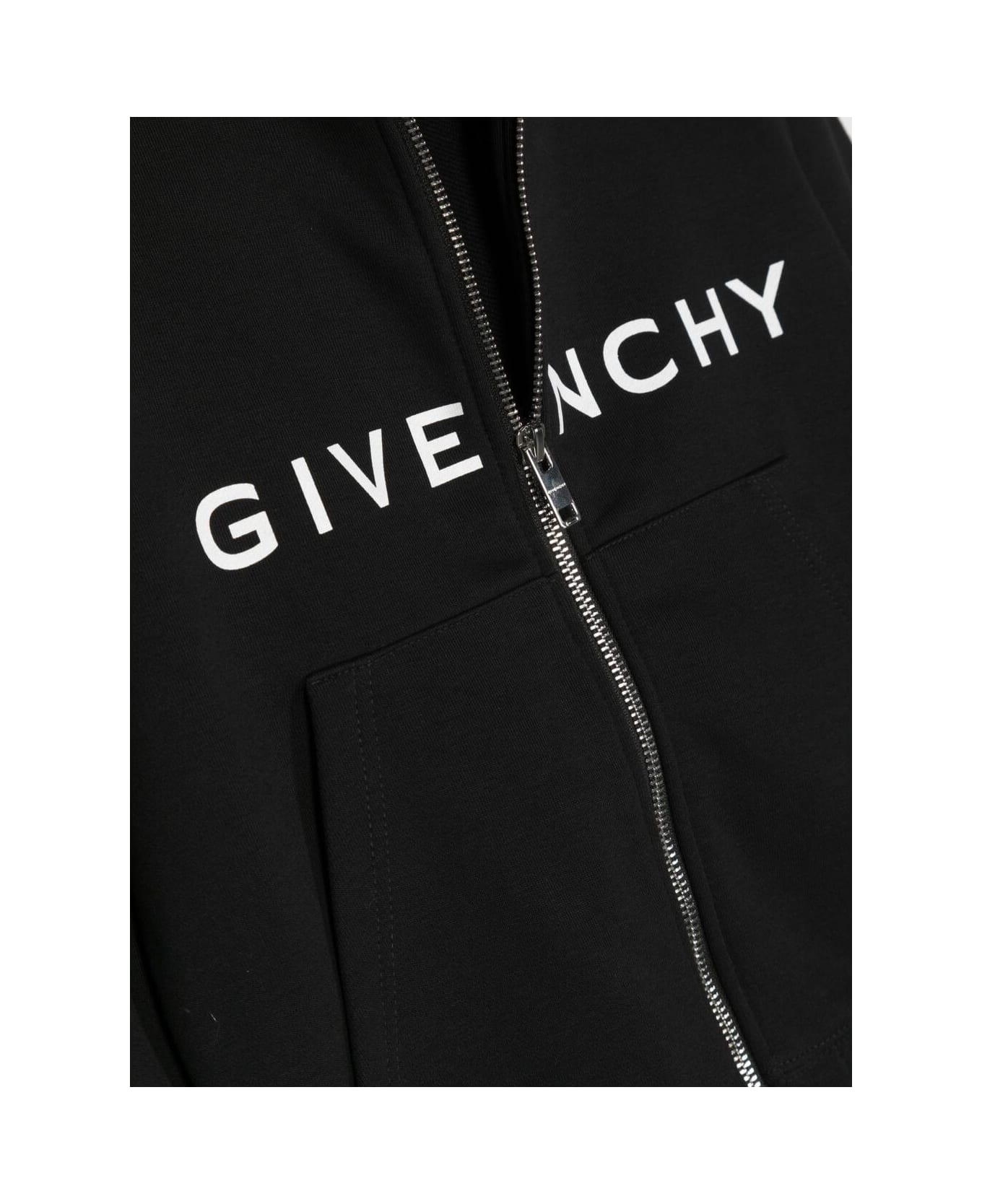 Givenchy Black Hooded Sweatshirt With Zip Fastening And Printed Logo In Cotton Blend Boy - Black