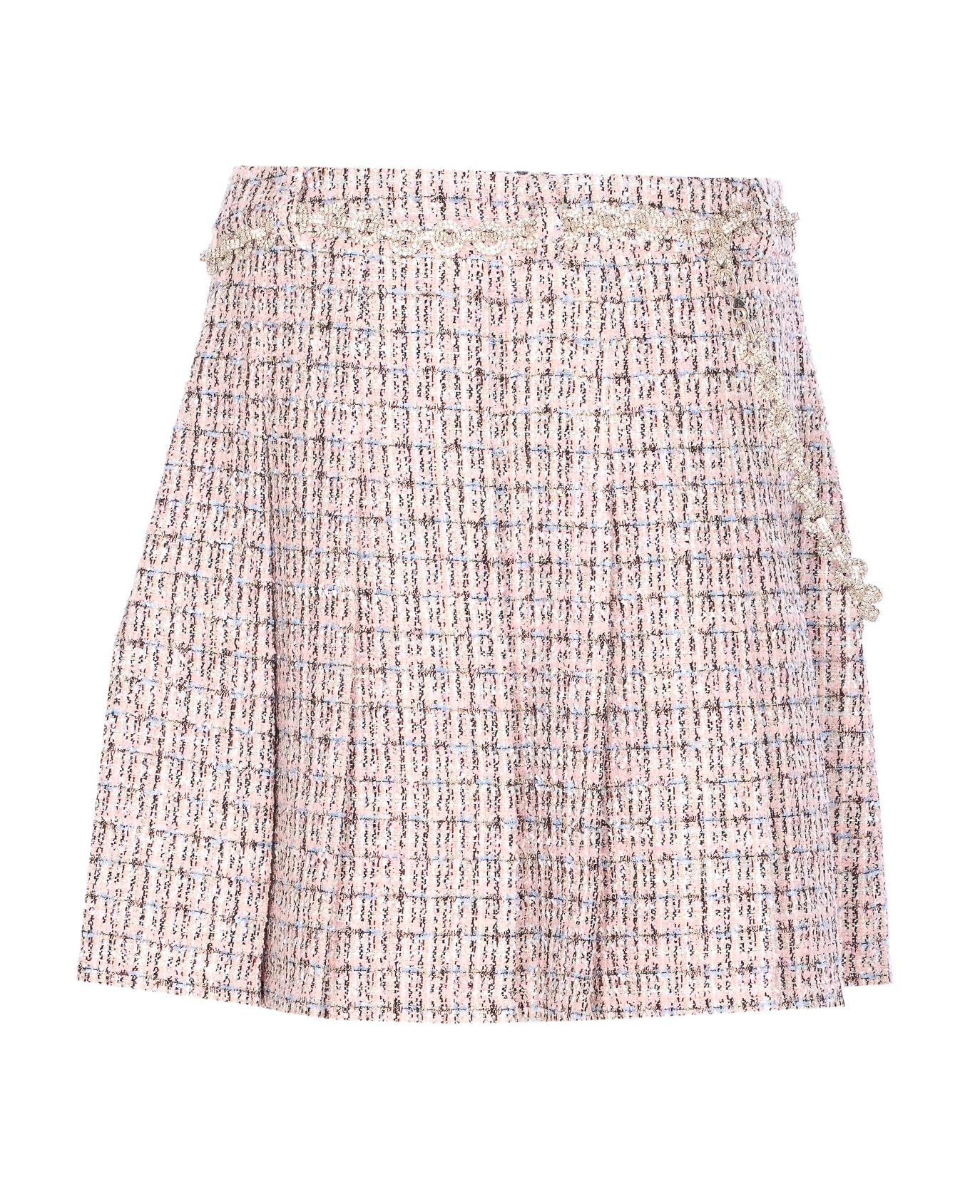 self-portrait Boucle' Crystal Mini Skirt - Pink