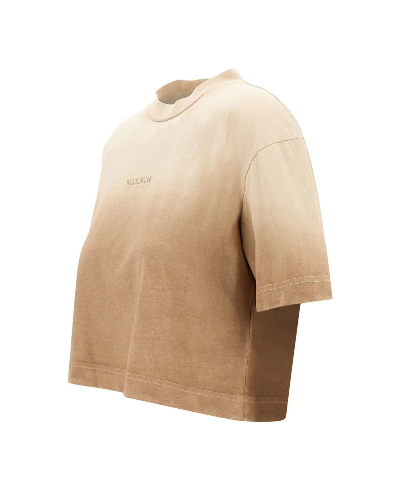 Woolrich "dip Dye" Cotton T-shirt - BEIGE Tシャツ