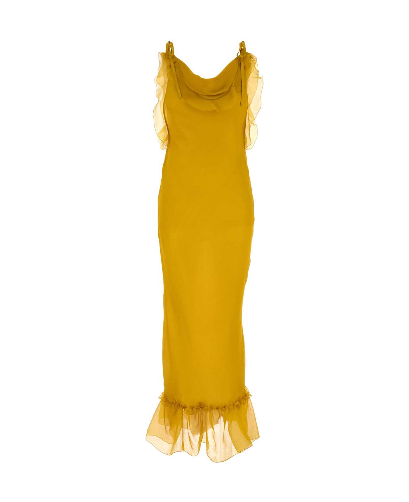 Saint Laurent Mustard Crepe Dress - JAUNEMOUTARDE