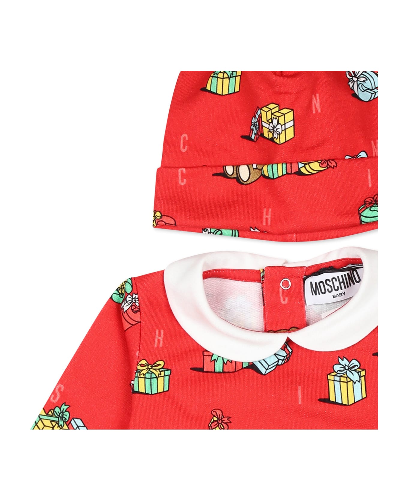 Moschino Red Babygrow Set For Babykids With Teddy Bear - Red