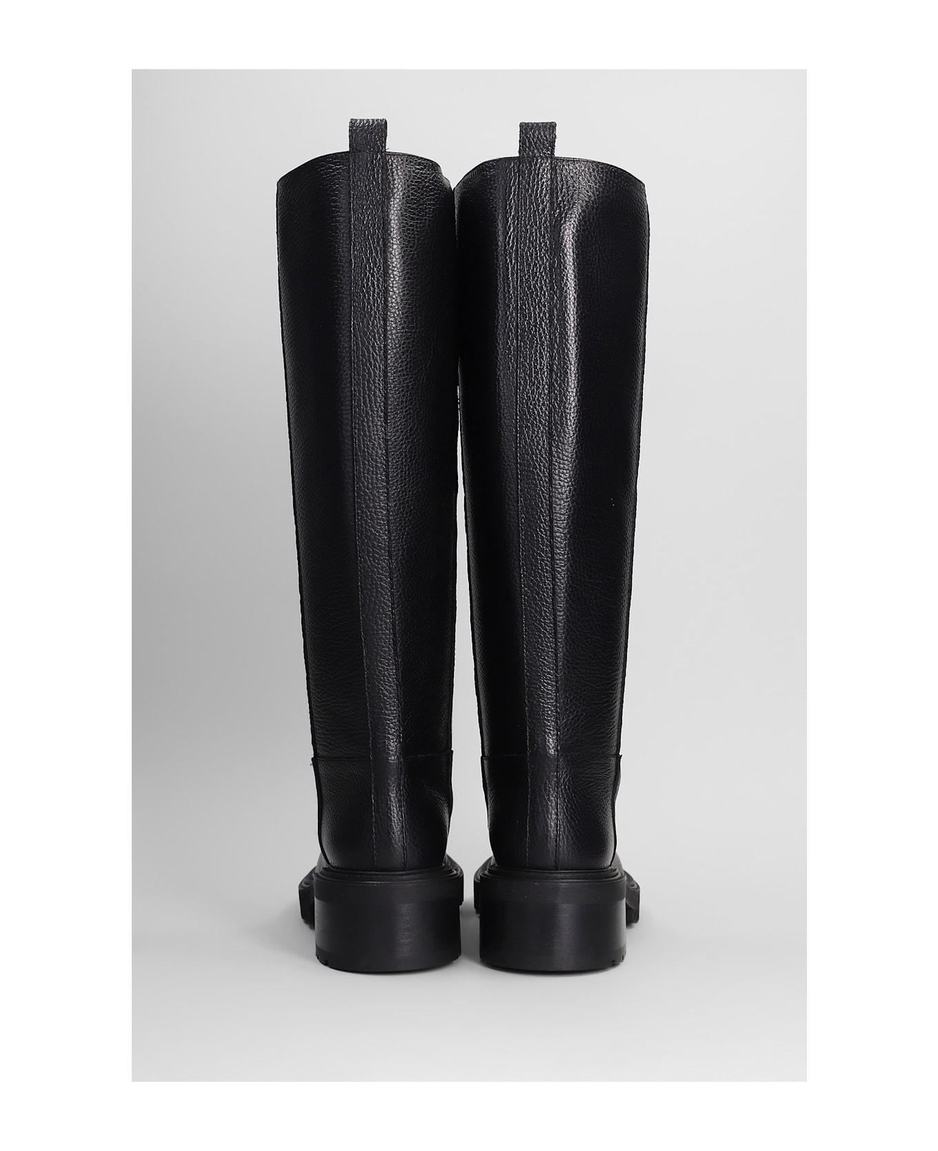 Via Roma 15 Low Heels Boots In Black Leather - black