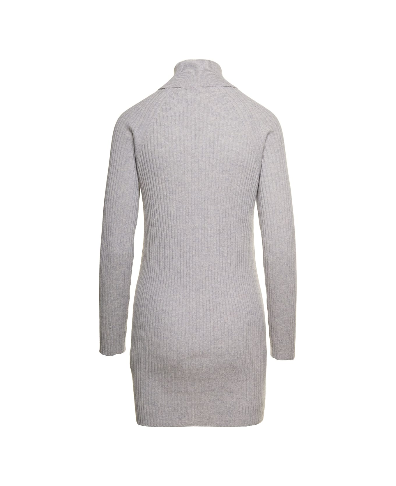 Antonelli Midi Grey Ribbed Dress In Wool. Silk And Cotton Blend Woman - Grey