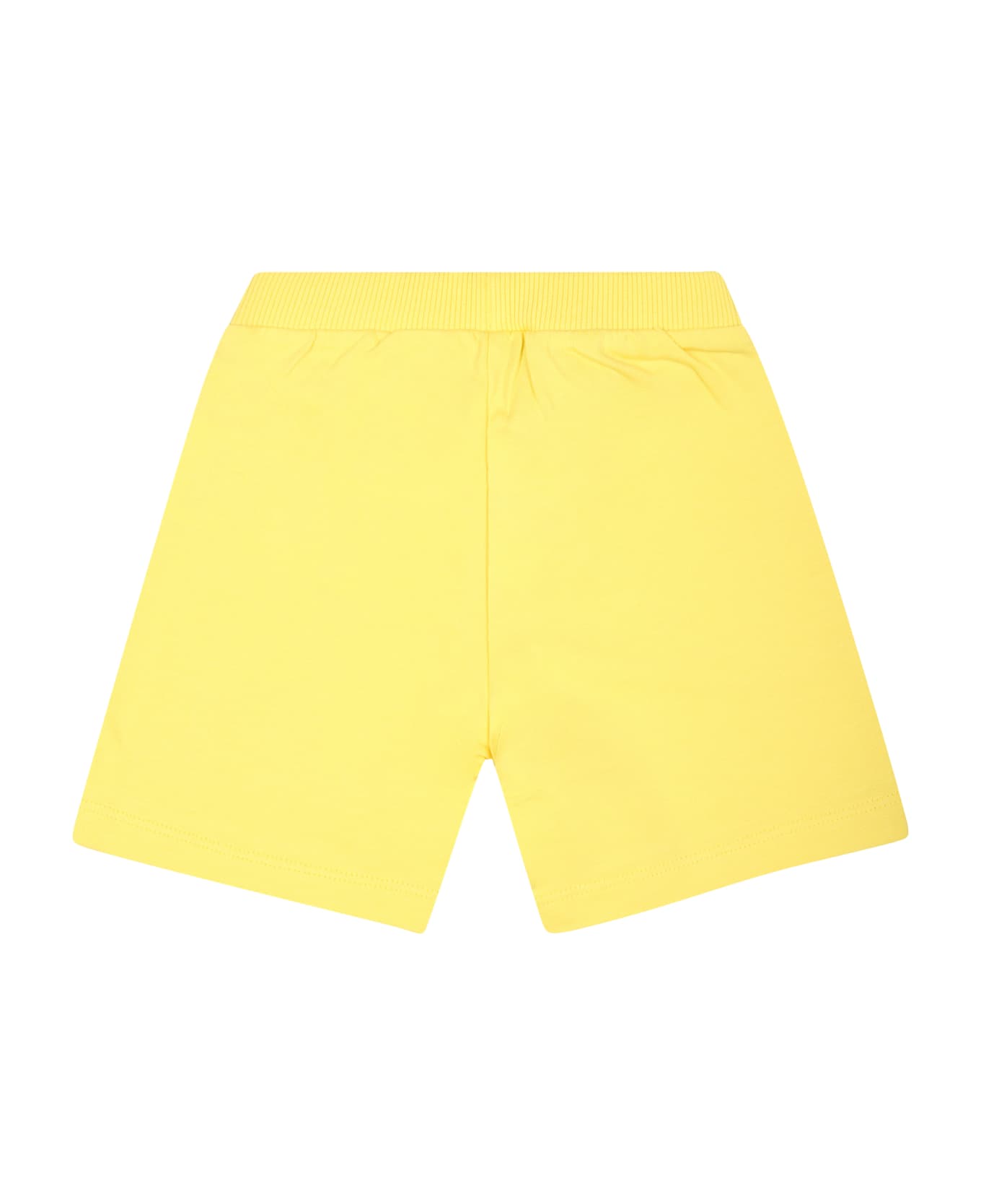 Moschino Yellow Shorts For Baby Boy With Teddy Bears And Logo - Yellow