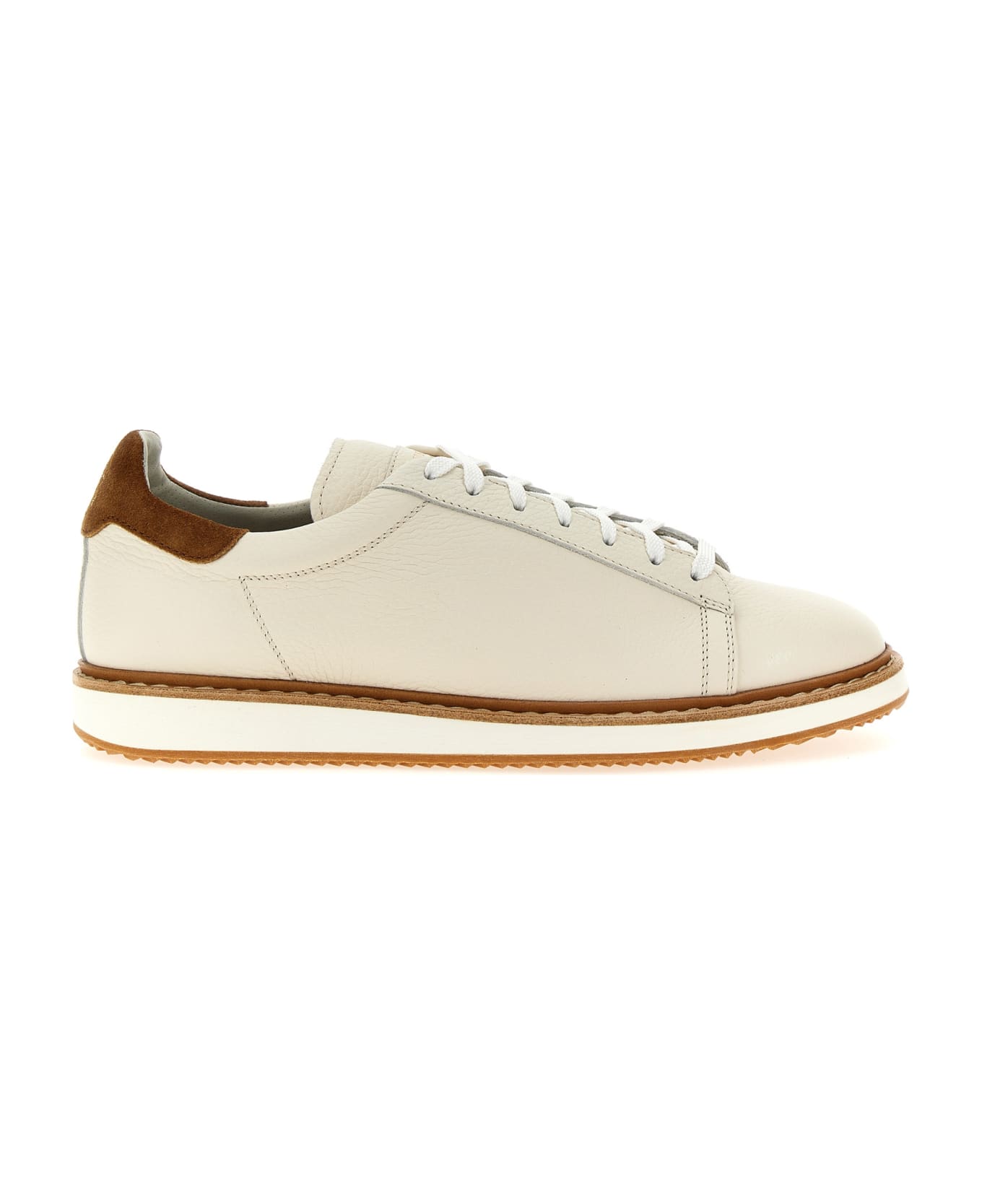 Brunello Cucinelli Suede Runner Sneaker Shoe With Wool Inserts - White
