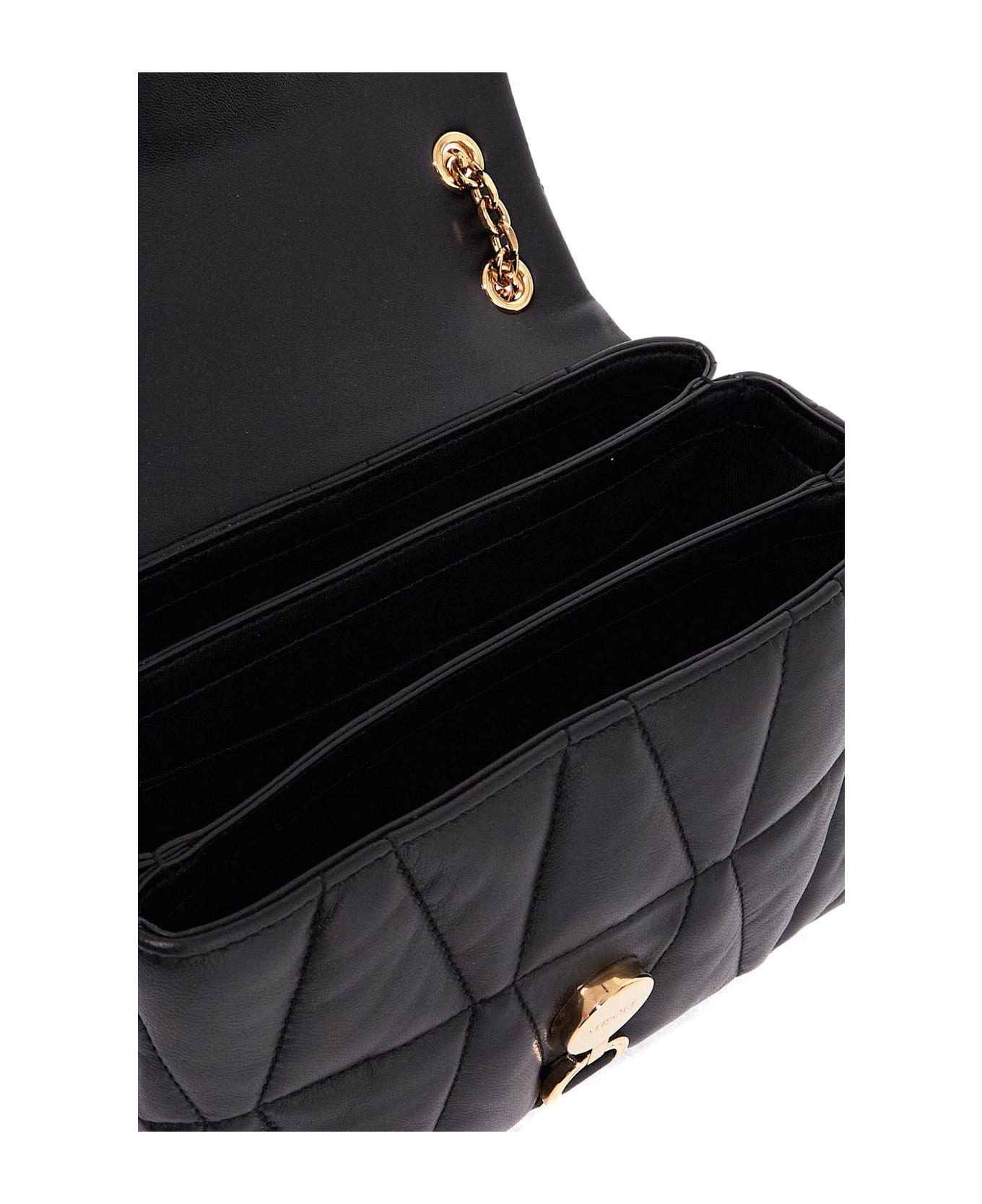 Versace Black Nappa Leather Kleio Shoulder Bag - BLACK-VERSACE GOLD (Black)