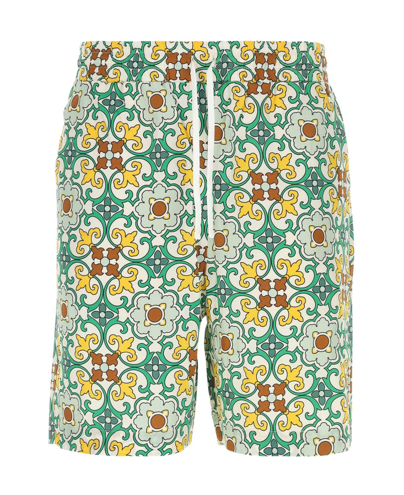 Drôle de Monsieur Printed Viscose Bermuda Shorts - Green ショートパンツ