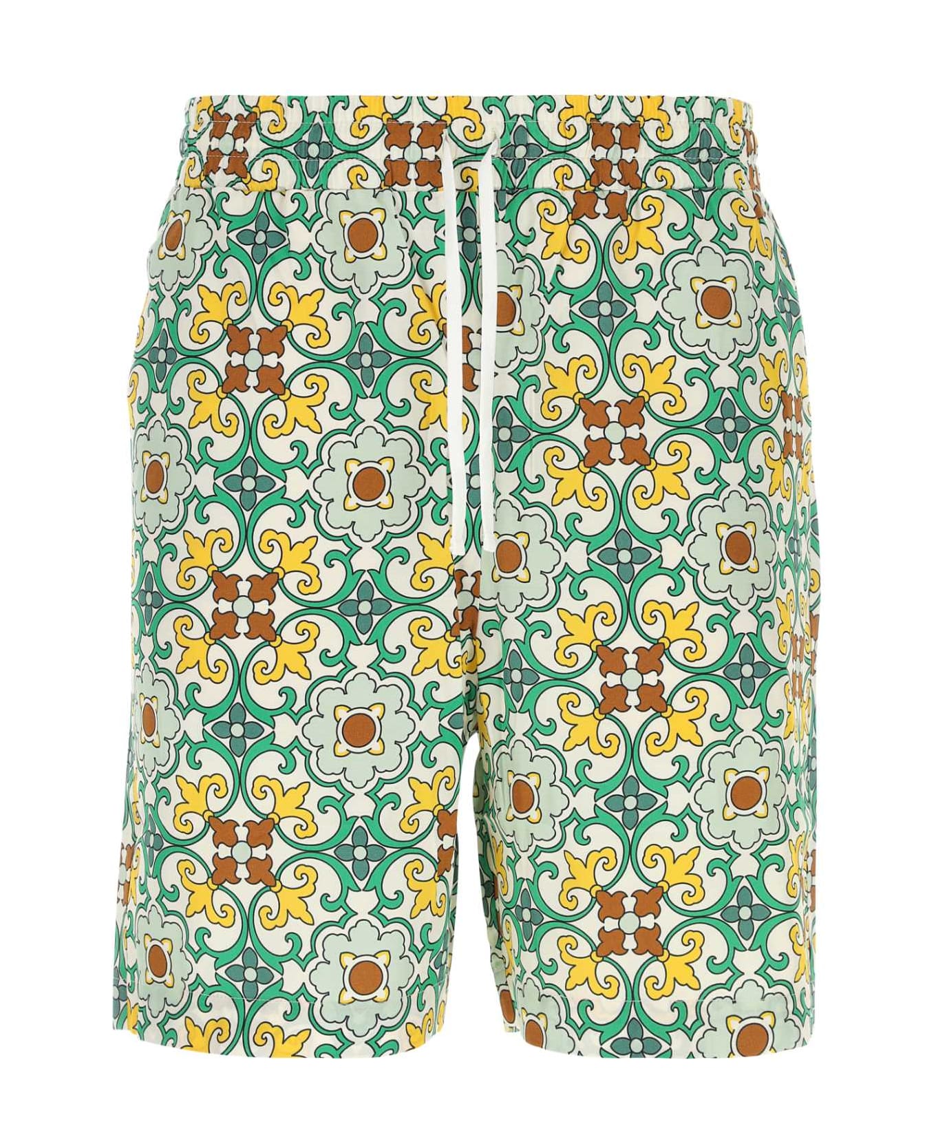 Drôle de Monsieur Printed Viscose Bermuda Shorts - Green