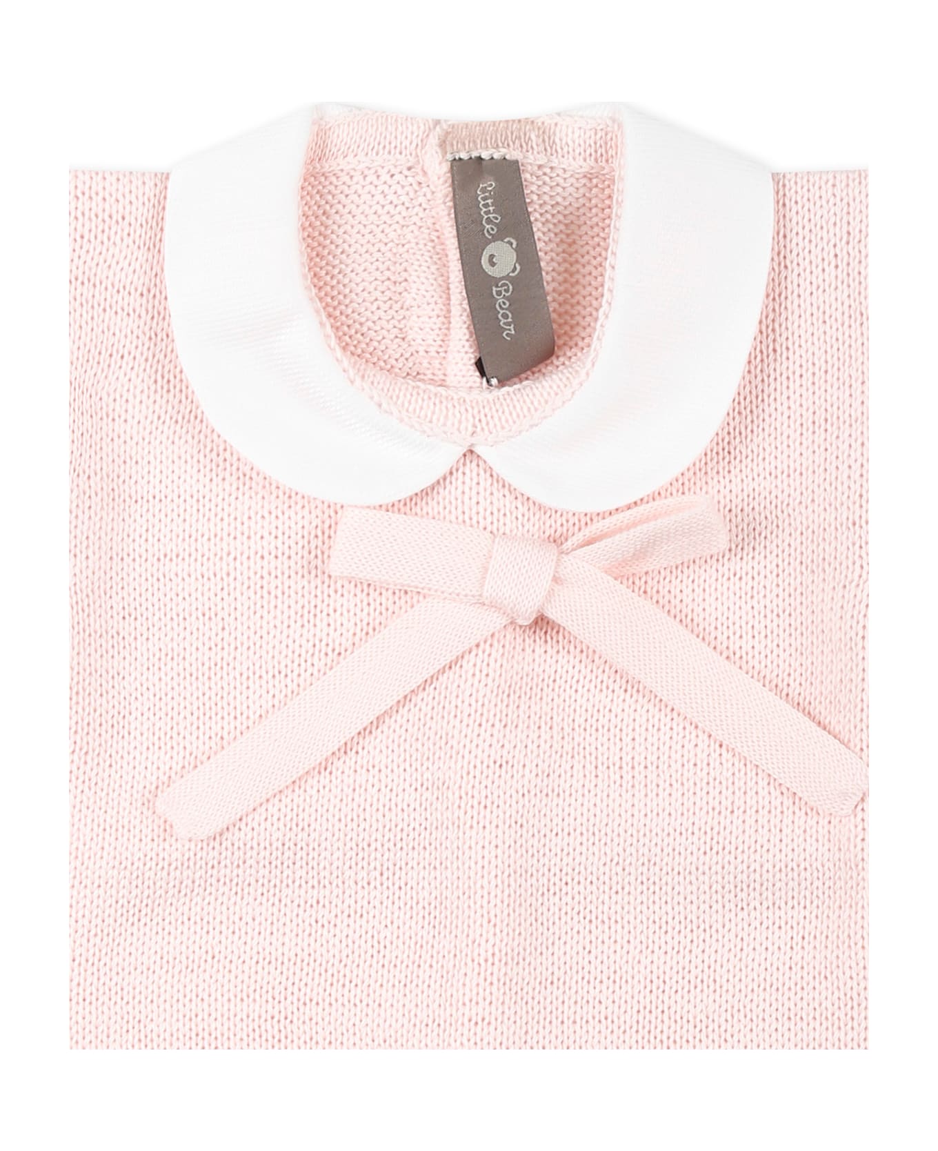 Little Bear Pink Sweater For Baby Girl With Bow - Pink