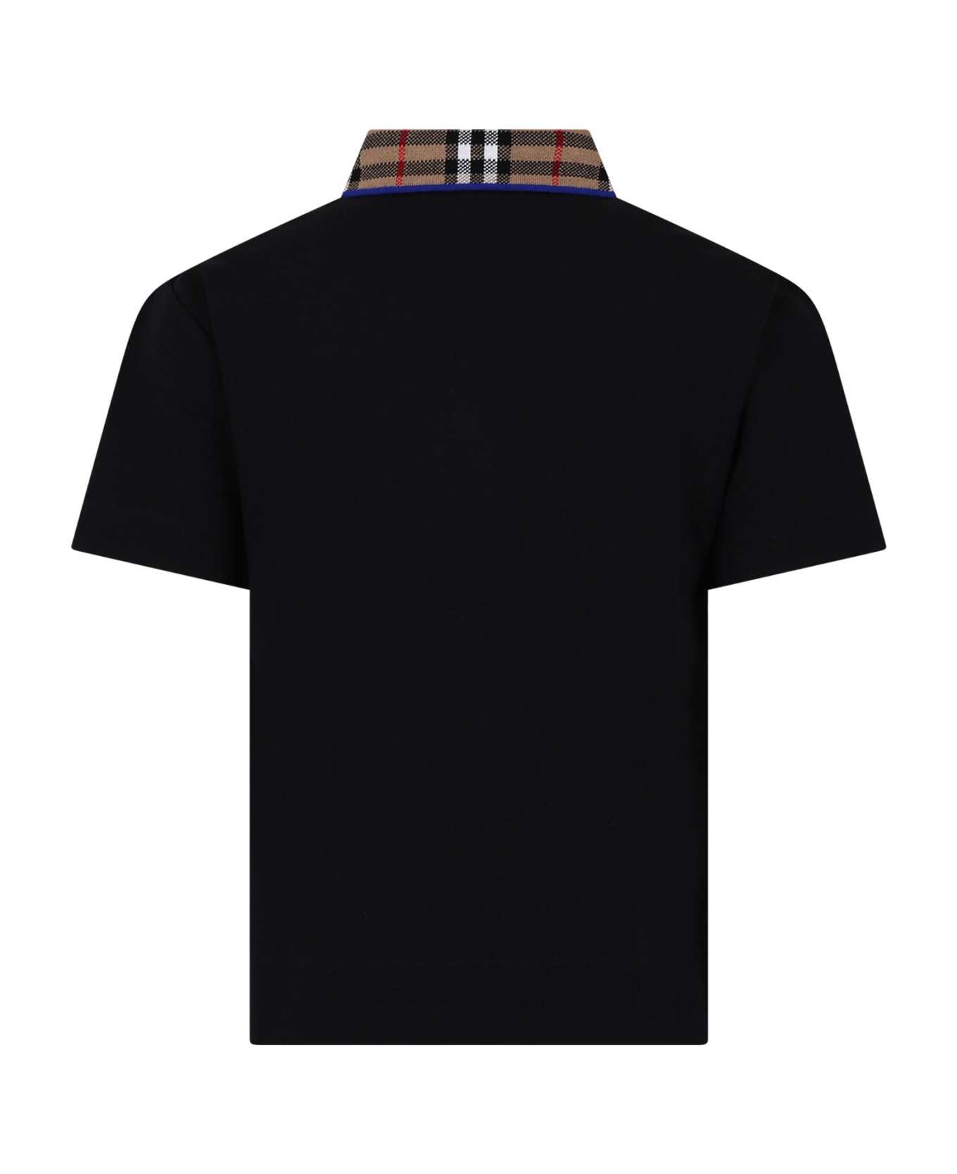 Burberry Black Polo Shirt For Boy With Vintage Check On The Collar - Black