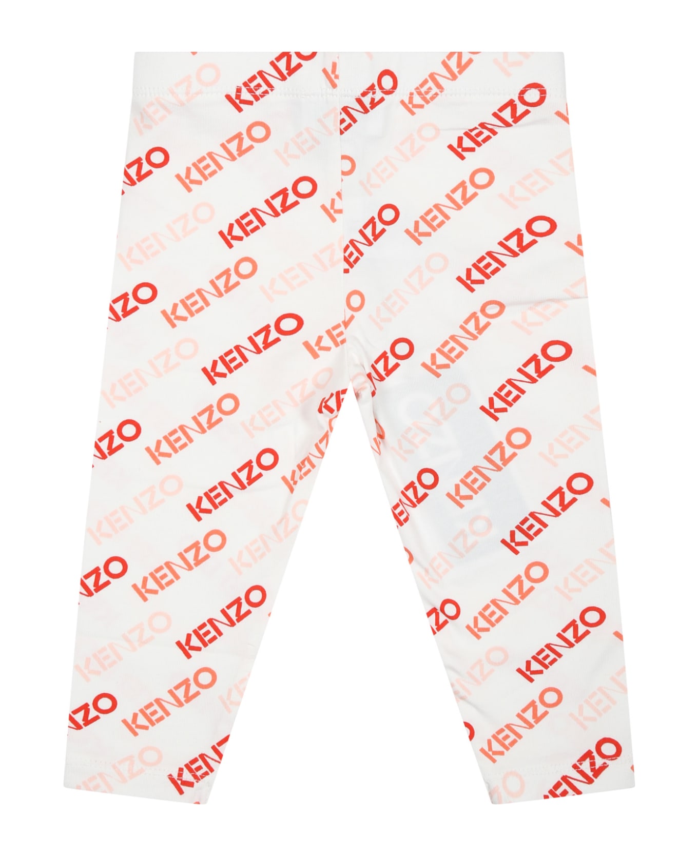 Kenzo Kids White Leggings For Baby Girl With All-over Logo - White ボトムス