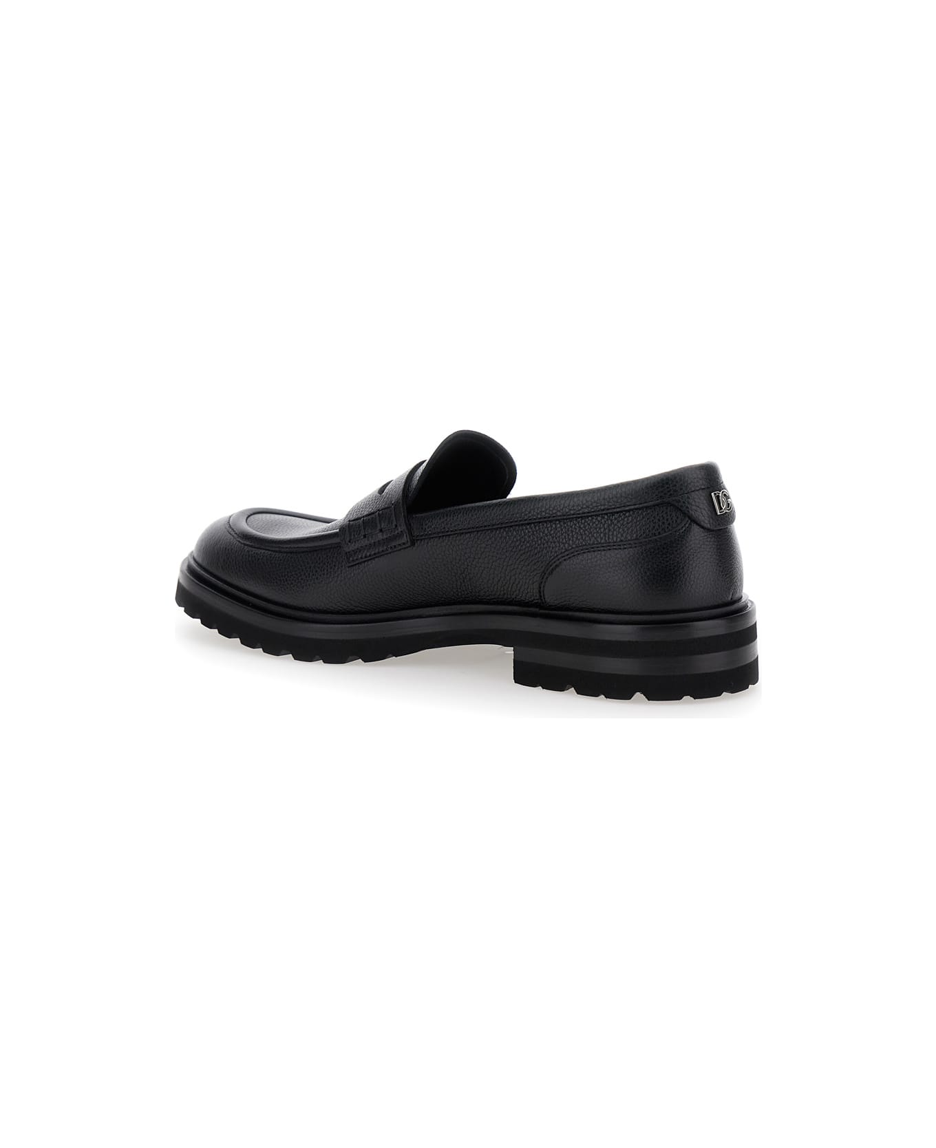 Dolce 
Gabbana 
altavilla
 Black Loafers With Dg Logo On The Heel In Brushed Leather Man - Black