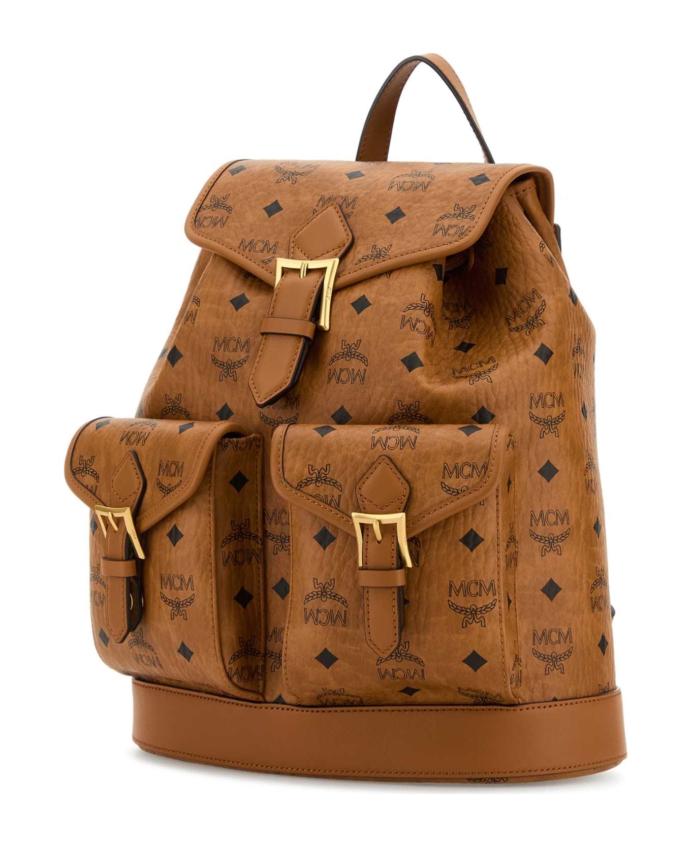 MCM Printed Canvas Backpack - COGNAC