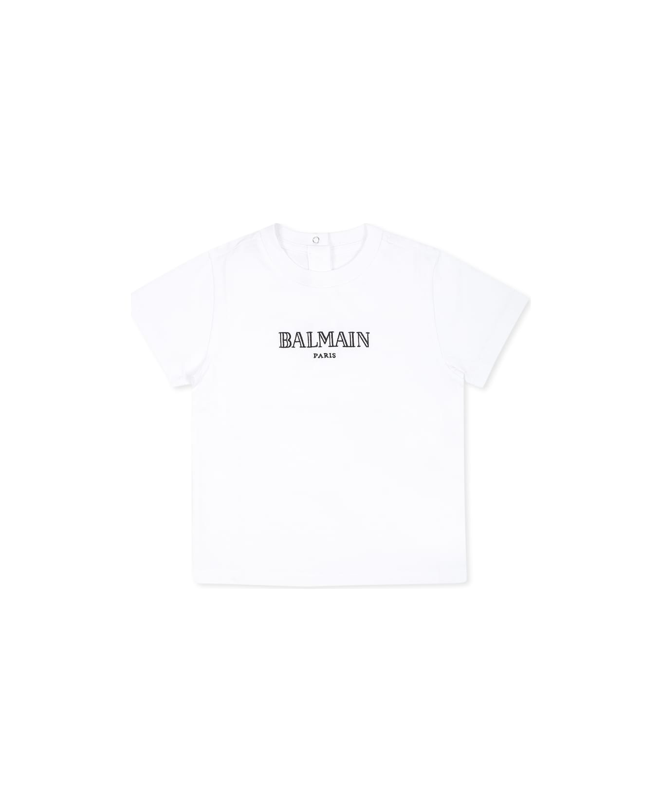 Balmain White T-shirt For Babykids With Logo - White