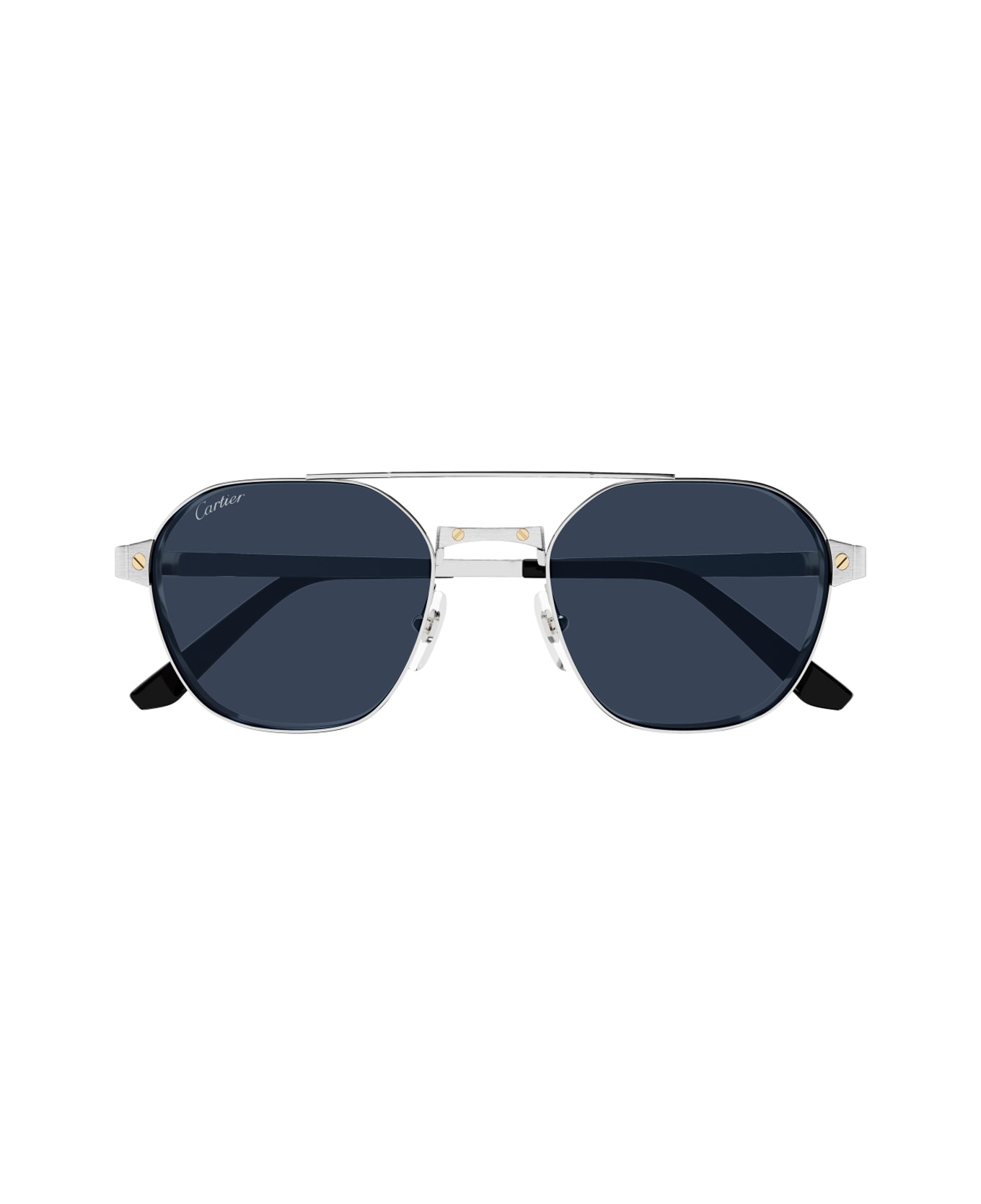 Cartier Eyewear Cartier Ct0571s Santos De Cartier 002 Silver Blue Sunglasses - Argento