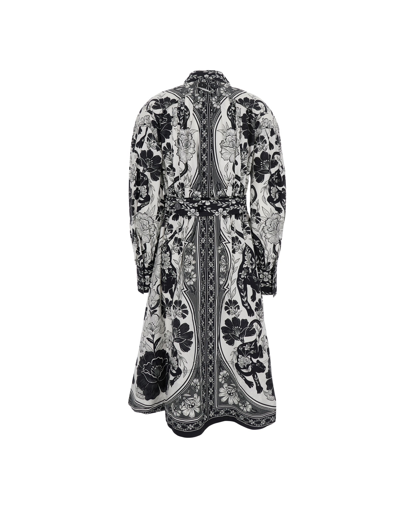Farm Rio Black And White Long Dress With High Neck And All-over Floral Print In Cotton Woman - White/black