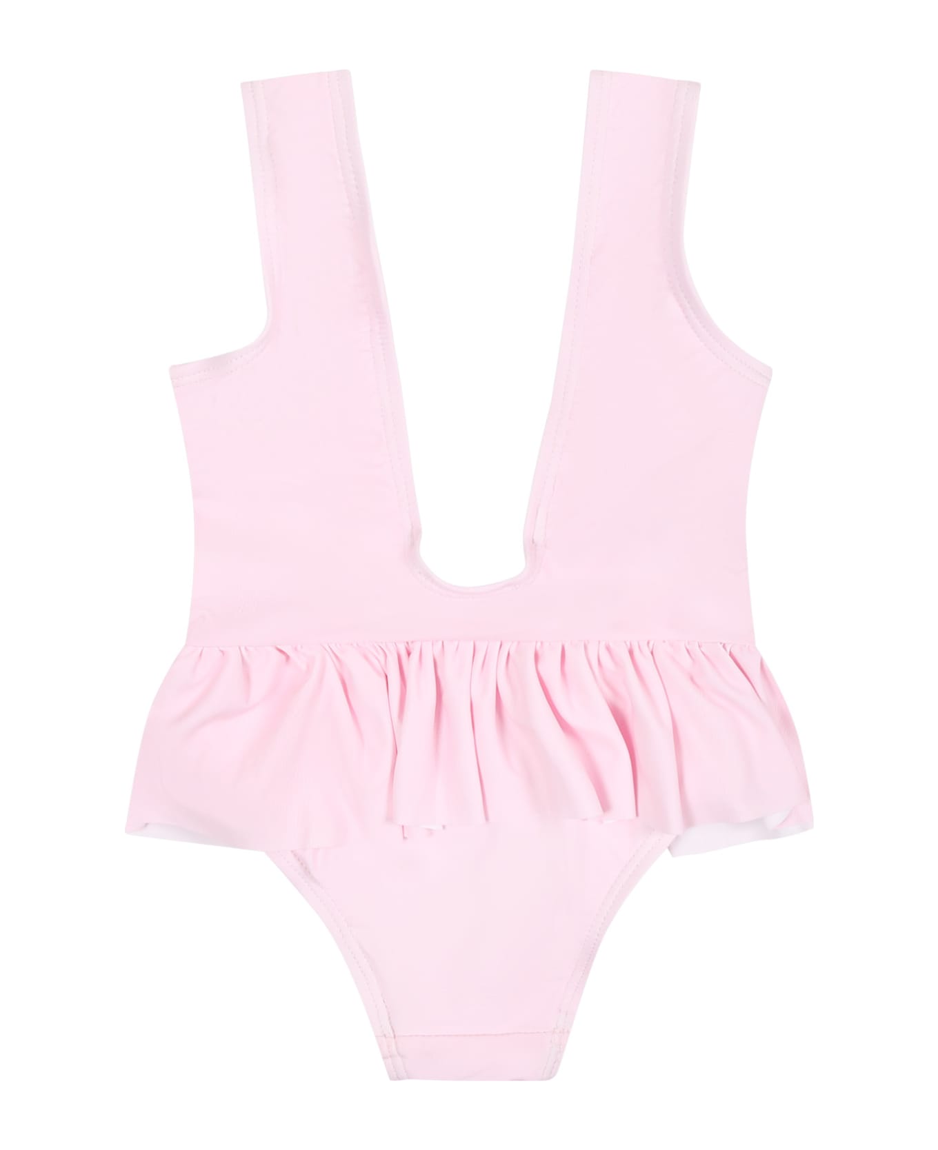 Chiara Ferragni Pink Swimsuit For Baby Girl With Ruffles And Flowers - Pink