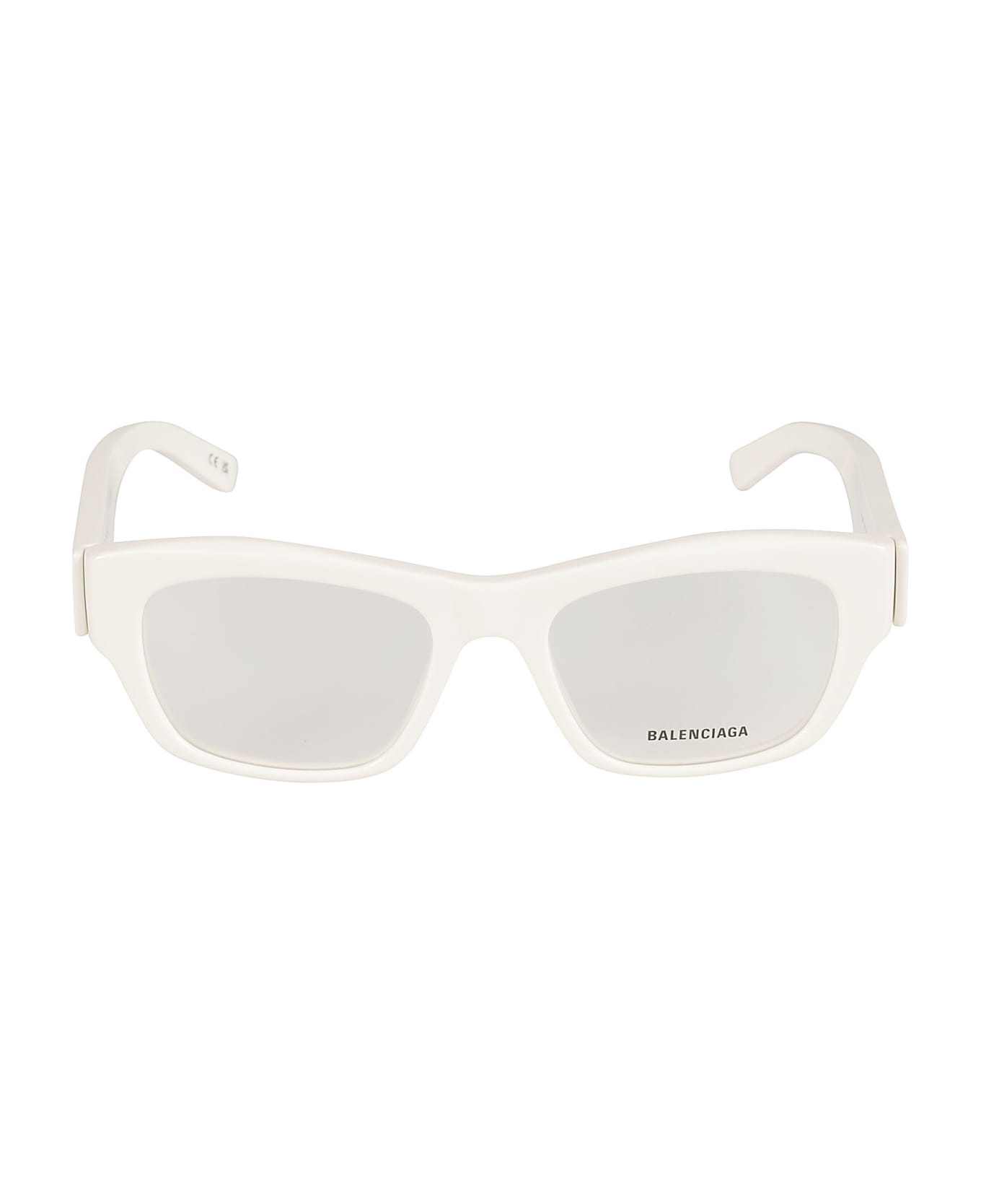 Balenciaga Eyewear Square Frame Logo Sided Glasses - White/Transparent アイウェア